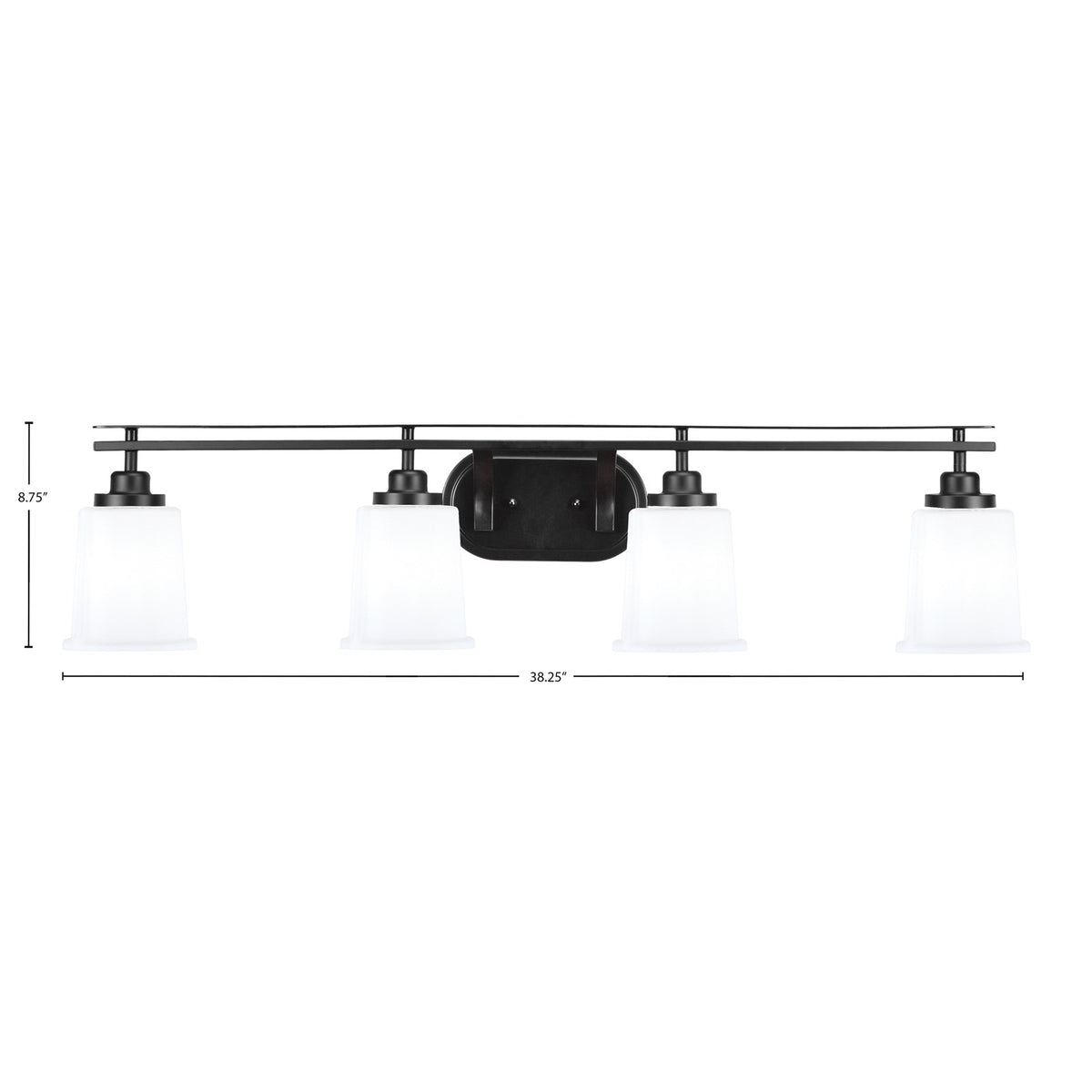 Toltec Odyssey 4-Light Bath Bar | Modern Matte Black Steel and White Opal Glass | Bathroom & Double Vanity | 7.5 x 8.75 in | Model 2614-MB-5031