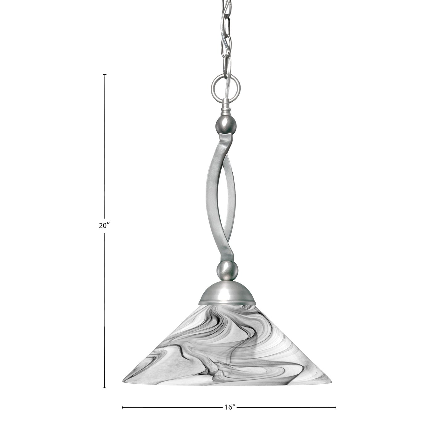 Toltec Bow 16in 1-Light Pendant | Brushed Nickel Steel and Onyx Swirl Glass | Kitchen Island & Dining Room | 16 x 16 x 20 in | Model 271-BN-2169