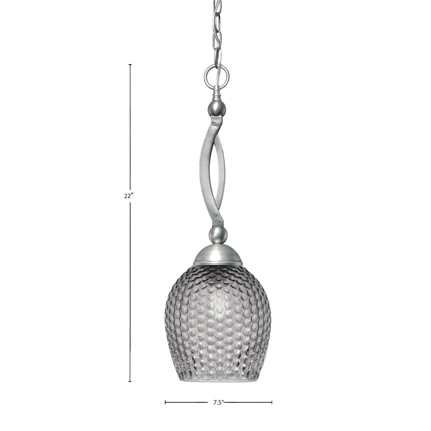 Toltec Bow 7.5in 1-Light Pendant | Brushed Nickel Steel and Smoke Textured Glass | Kitchen & Dining Room | 7.5 x 7.5 x 22 in | Model 271-BN-4902