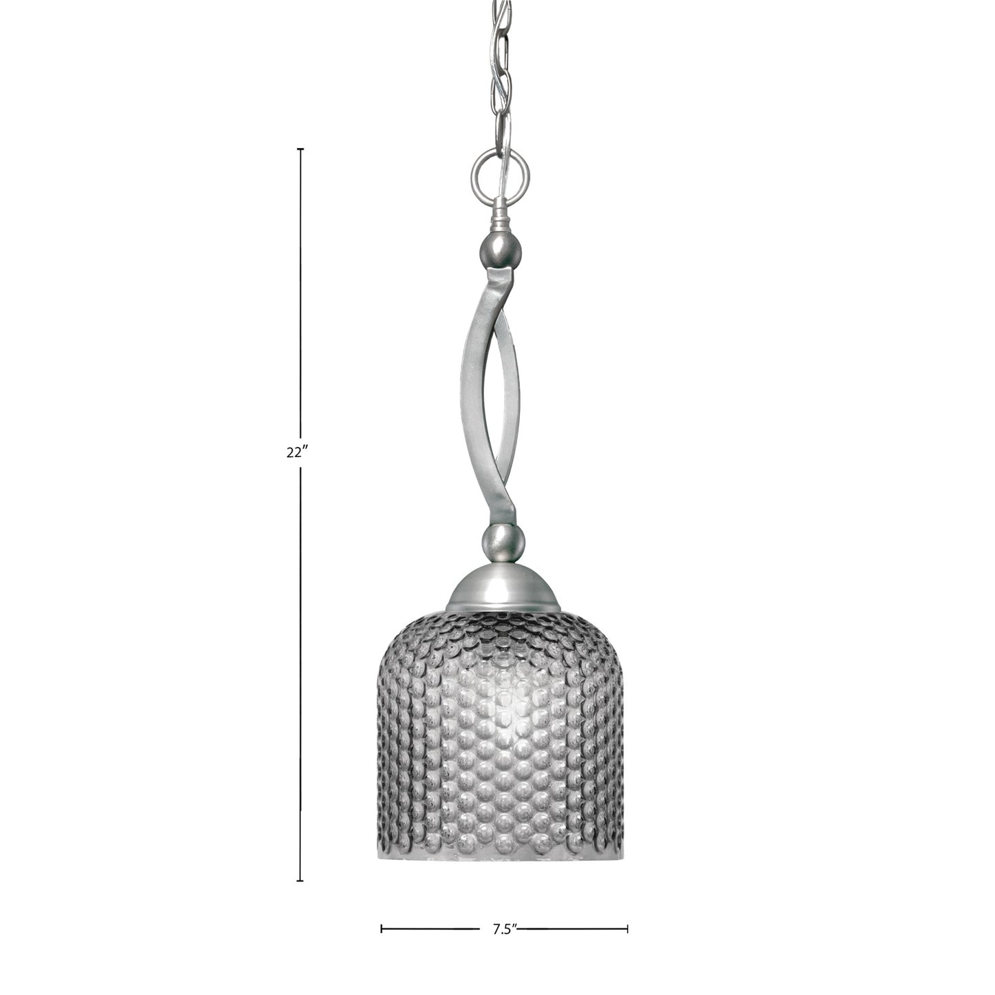 Toltec Bow 7.5in 1-Light Pendant | Brushed Nickel and Smoke Textured Glass | Kitchen Island & Dining Room | 7.5 x 21 in | Model 271-BN-4912