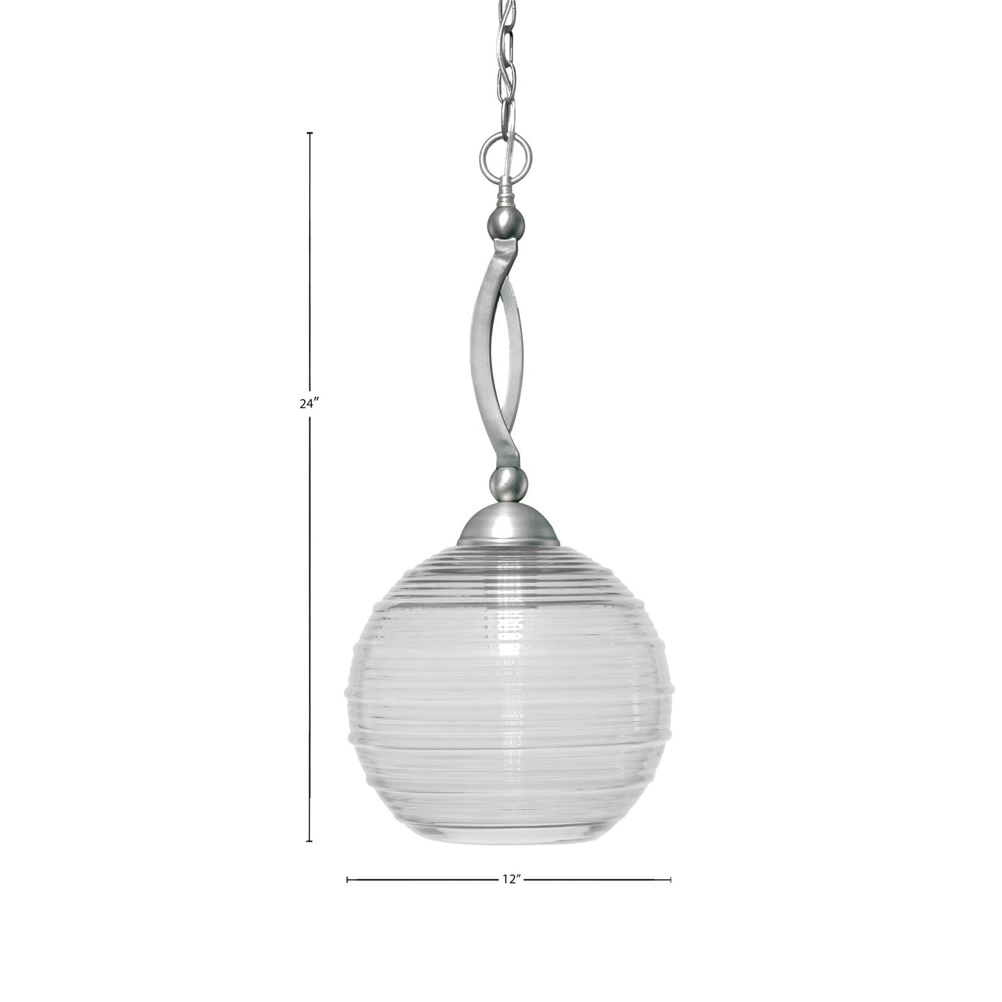 Toltec Bow 10in 1-Light Pendant | Brushed Nickel Steel and Clear Ribbed Glass | Kitchen Island & Dining Room | 10 x 24 in | Model 271-BN-5130