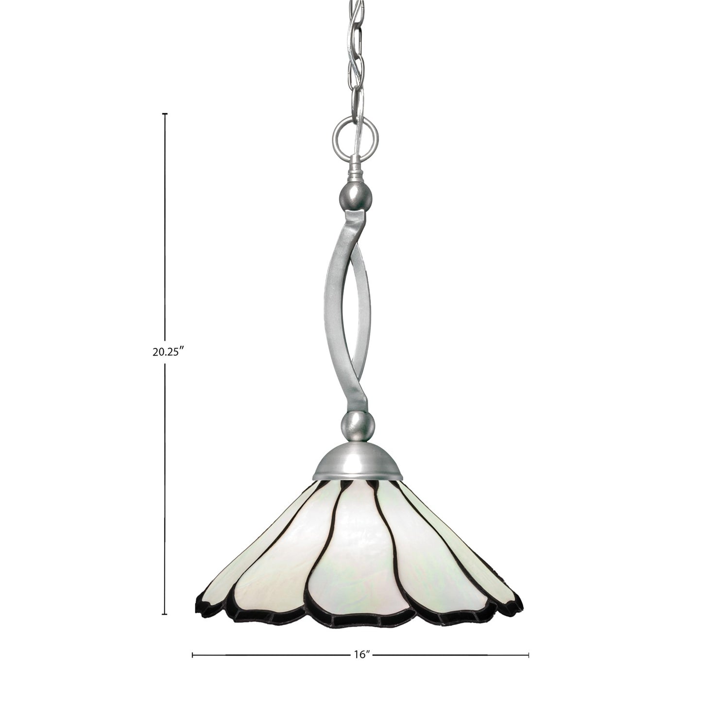 Toltec Bow 16in 1-Light Pendant | Brushed Nickel and Pearl & Black Flair Art Glass | Kitchen Island & Dining Room | 16 x 16 x 20.25 in | Model 271-BN-912