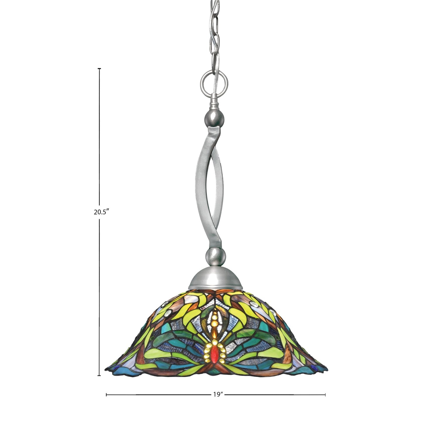Toltec Bow 19in 1-Light Pendant | Brushed Nickel Steel and Kaleidoscope Art Glass | Kitchen Island & Dining Room | 19 x 19 x 20.5 in | Model 271-BN-990