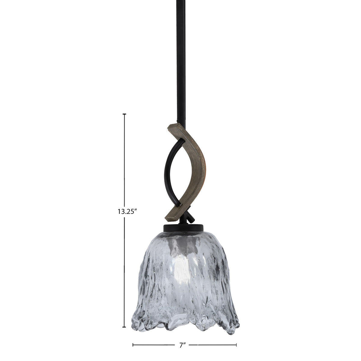 Toltec Monterey 7in 1-Light Mini Pendant | Rustic Matte Black and Painted Distressed Wood-look Metal with Smoke Lava Glass | Model 2901-MBDW-4232