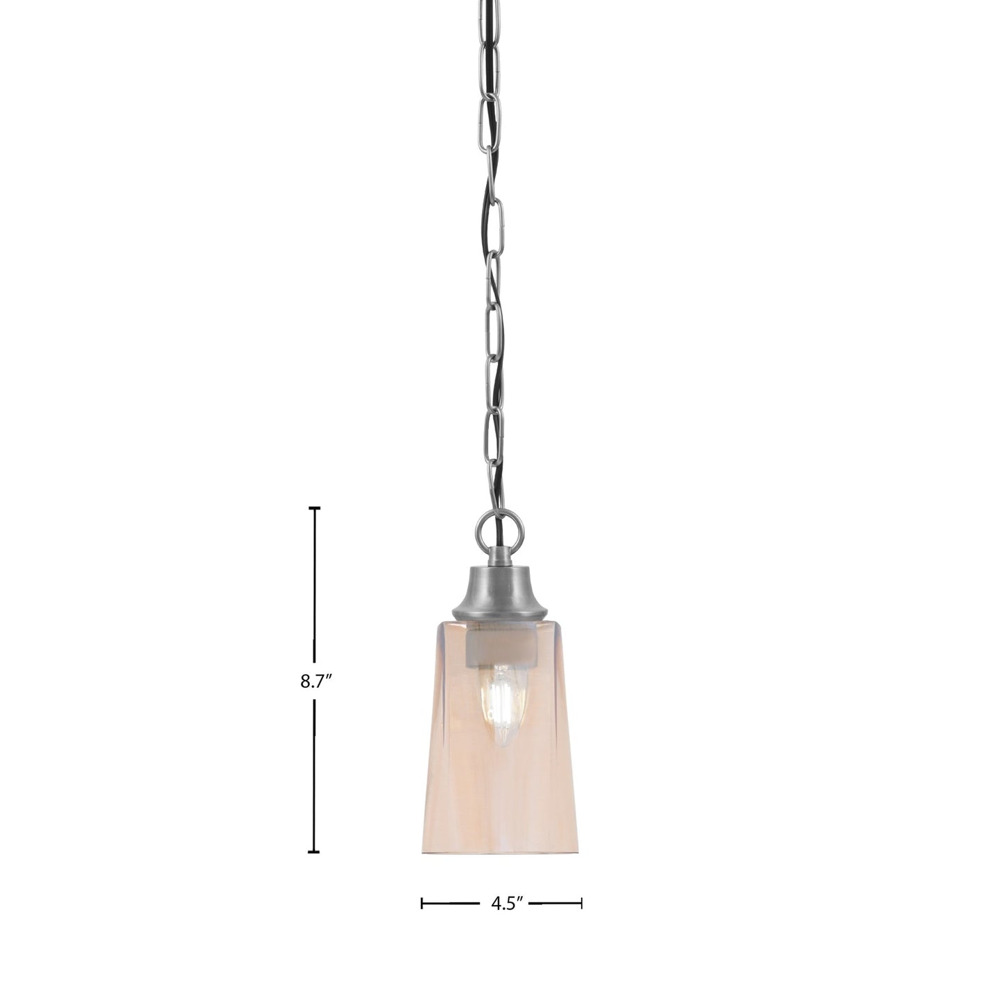Toltec Chain 4.5in 1-Light Pendant | Industrial Graphite Steel and Amber Gradient Glass | Kitchen Island & Dining Room | 4.5 x 4.5 x 9.5 in | Model 31-GP-263