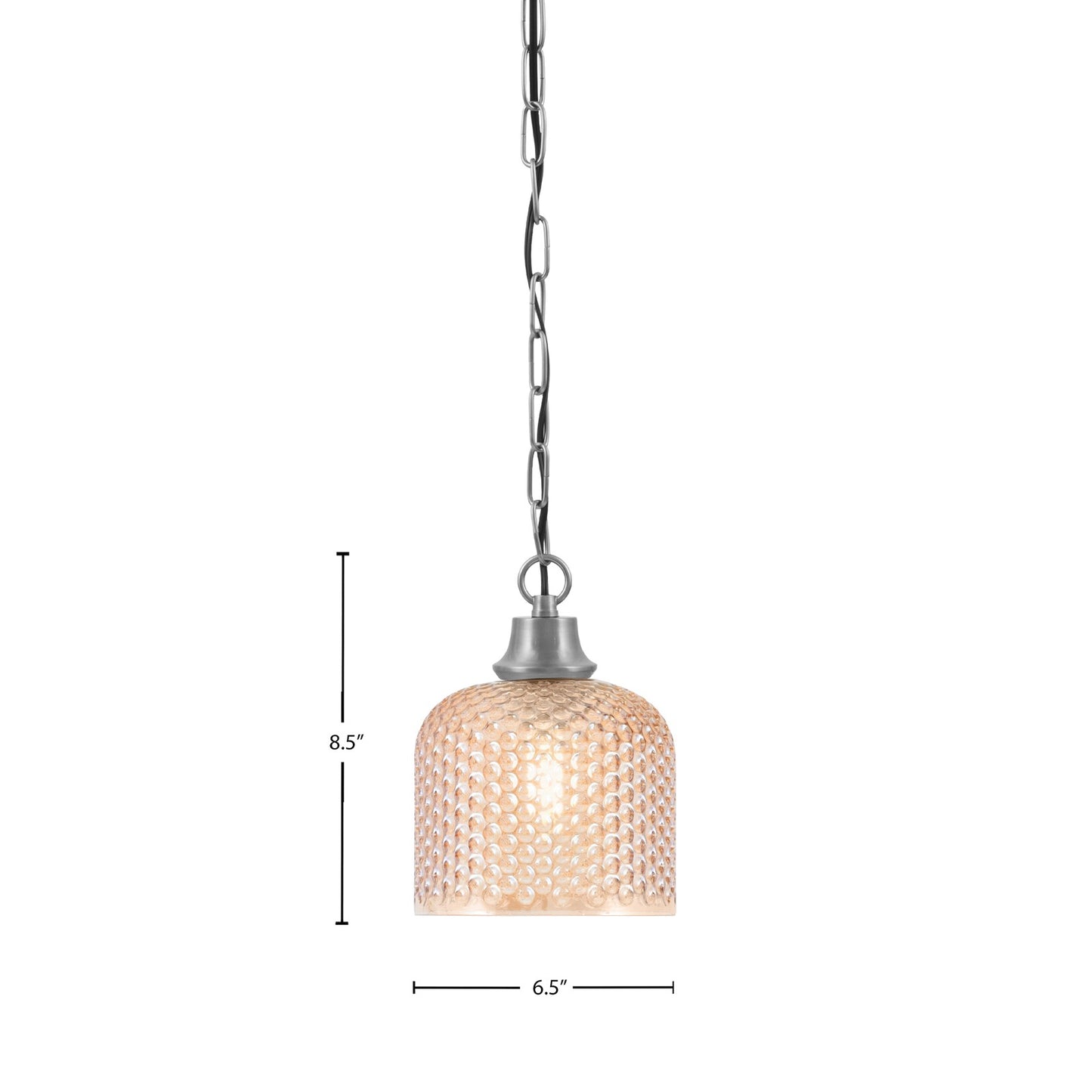 Toltec Chain 6in 1-Light Pendant | Industrial Graphite Steel and Amber Textured Glass | Kitchen Island & Dining Room | 6.5 x 8.5 in | Model 31-GP-4613