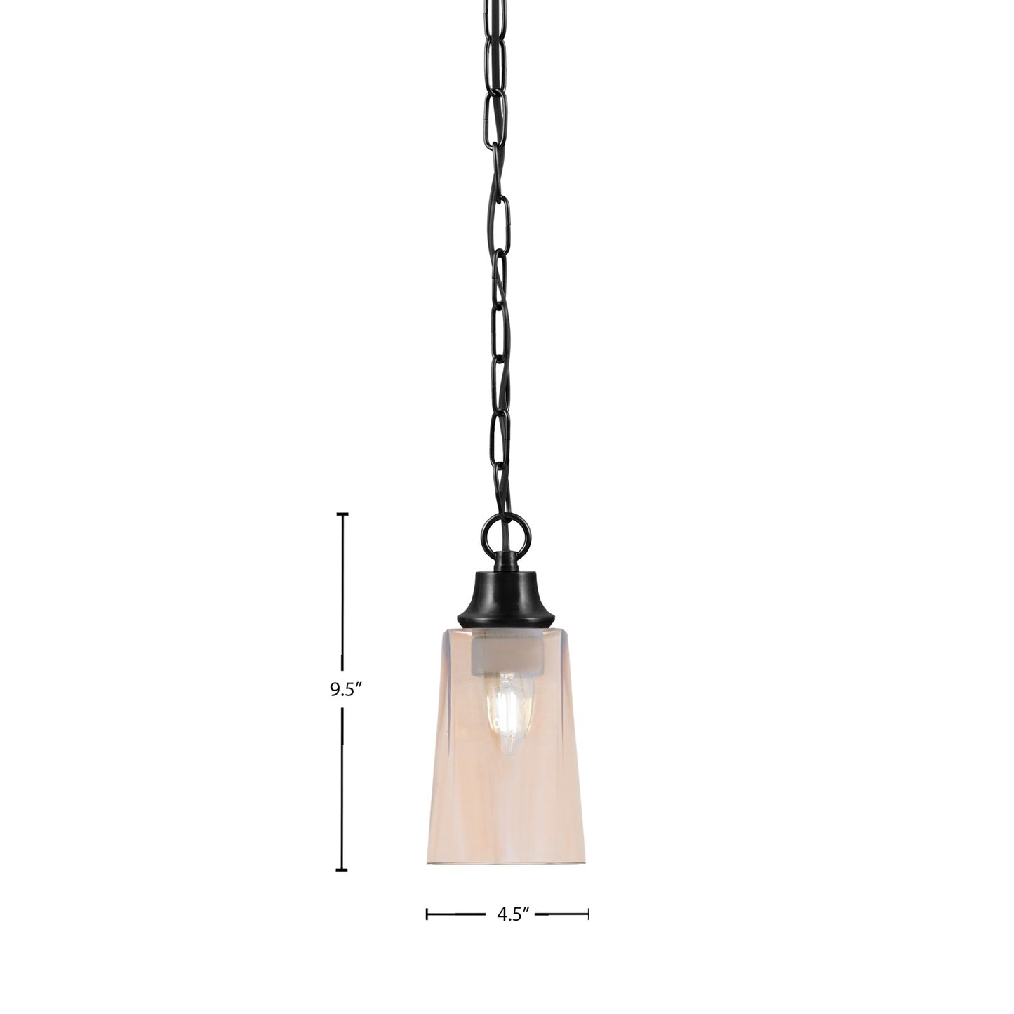 Toltec Chain 4.5in 1-Light Pendant | Industrial Matte Black Steel and Amber Gradient Glass | Kitchen Island & Dining Room | 4.5 x 9.5 in | Model 31-MB-263