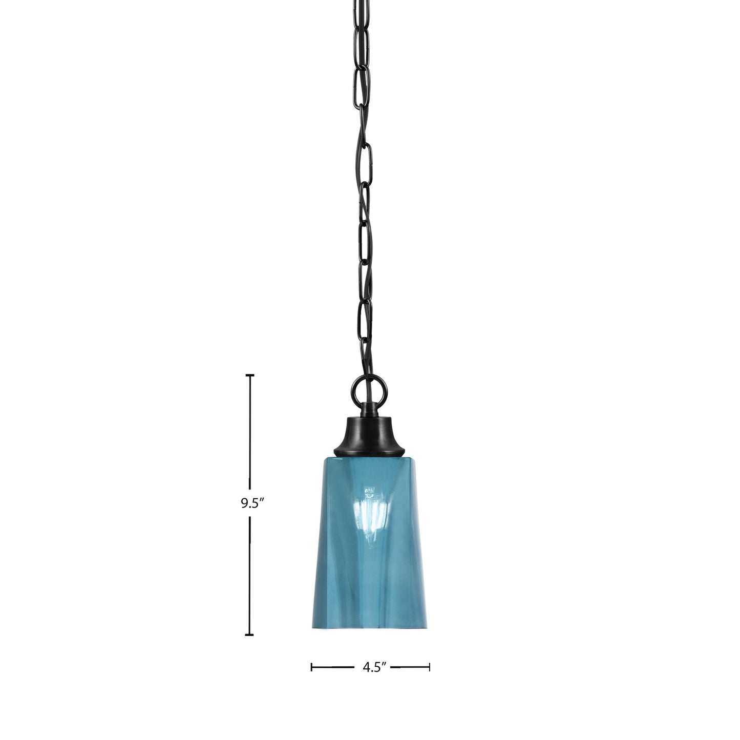 Toltec Chain 4.5in 1-Light Pendant | Industrial Matte Black Steel and Blue Gradient Glass | Kitchen Island & Dining Room | 4.5 x 9.5 in | Model 31-MB-265
