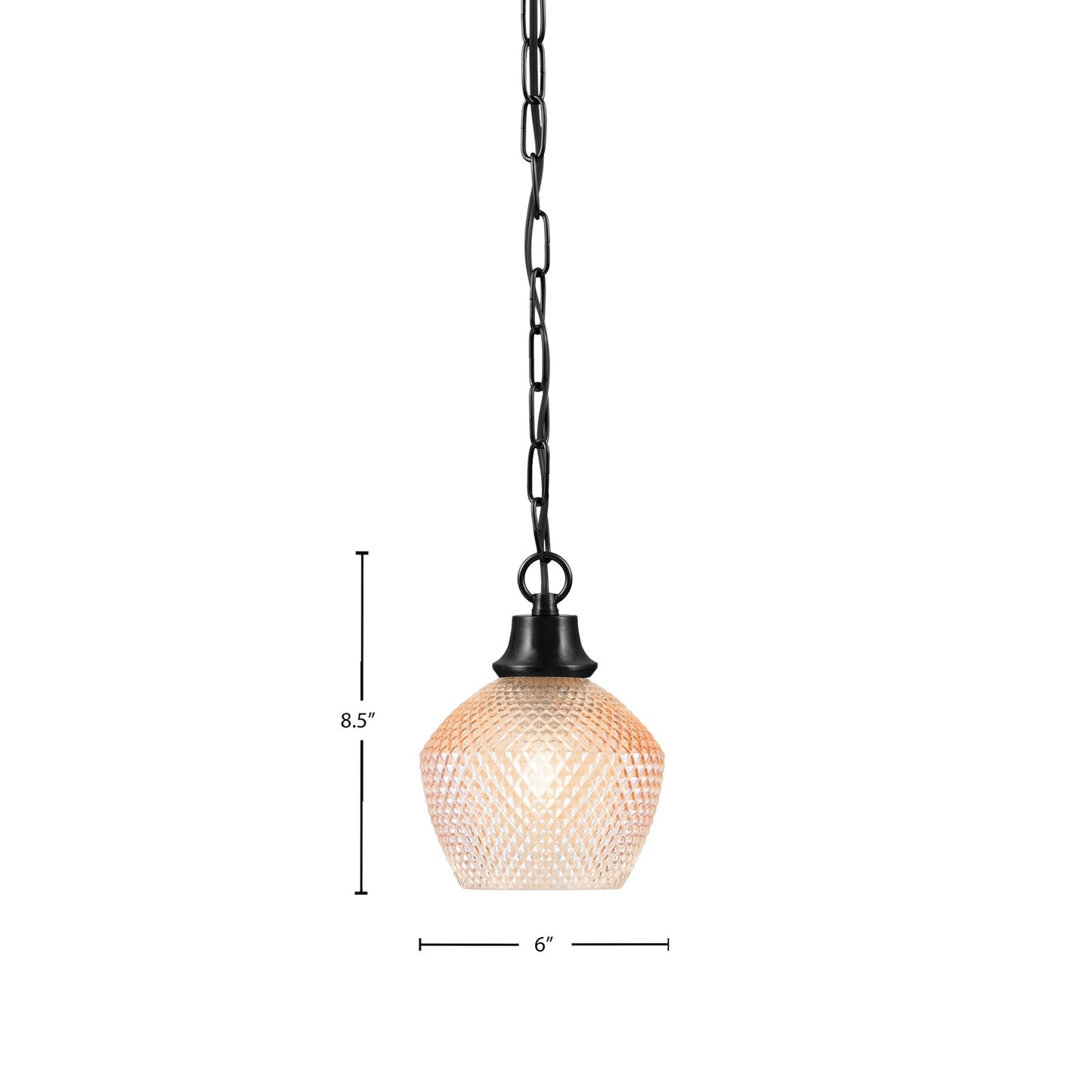 Toltec Chain 6in 1-Light Pendant | Industrial Matte Black Steel and Amber Textured Glass | Kitchen Island & Dining Room | 6 x 8.5 in | Model 31-MB-4623