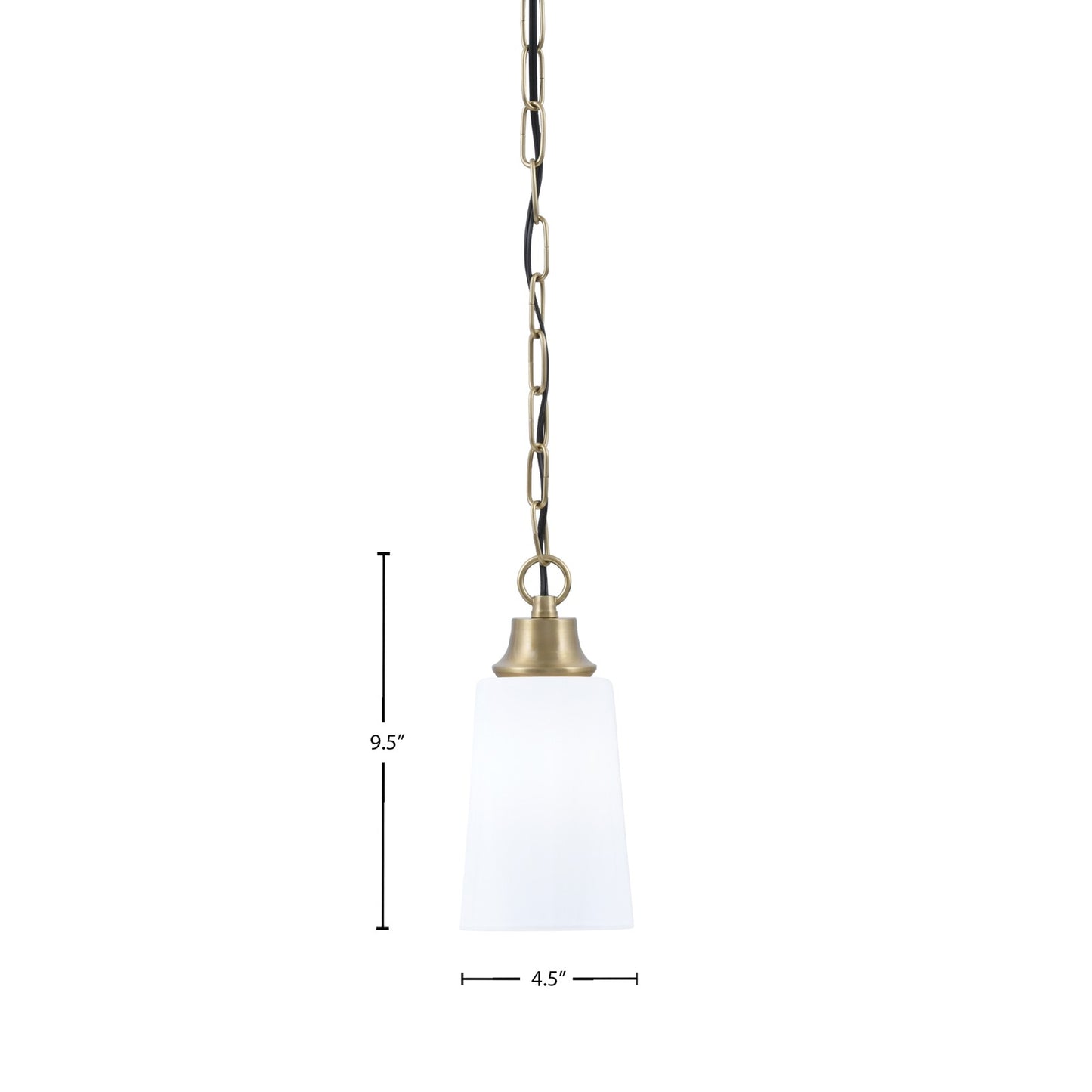 Toltec Chain 4.5in 1-Light Pendant | New Age Brass Steel and White Opal Glass | Kitchen Island & Dining Room | 4.5 x 4.5 x 9.5 in | Model 31-NAB-261