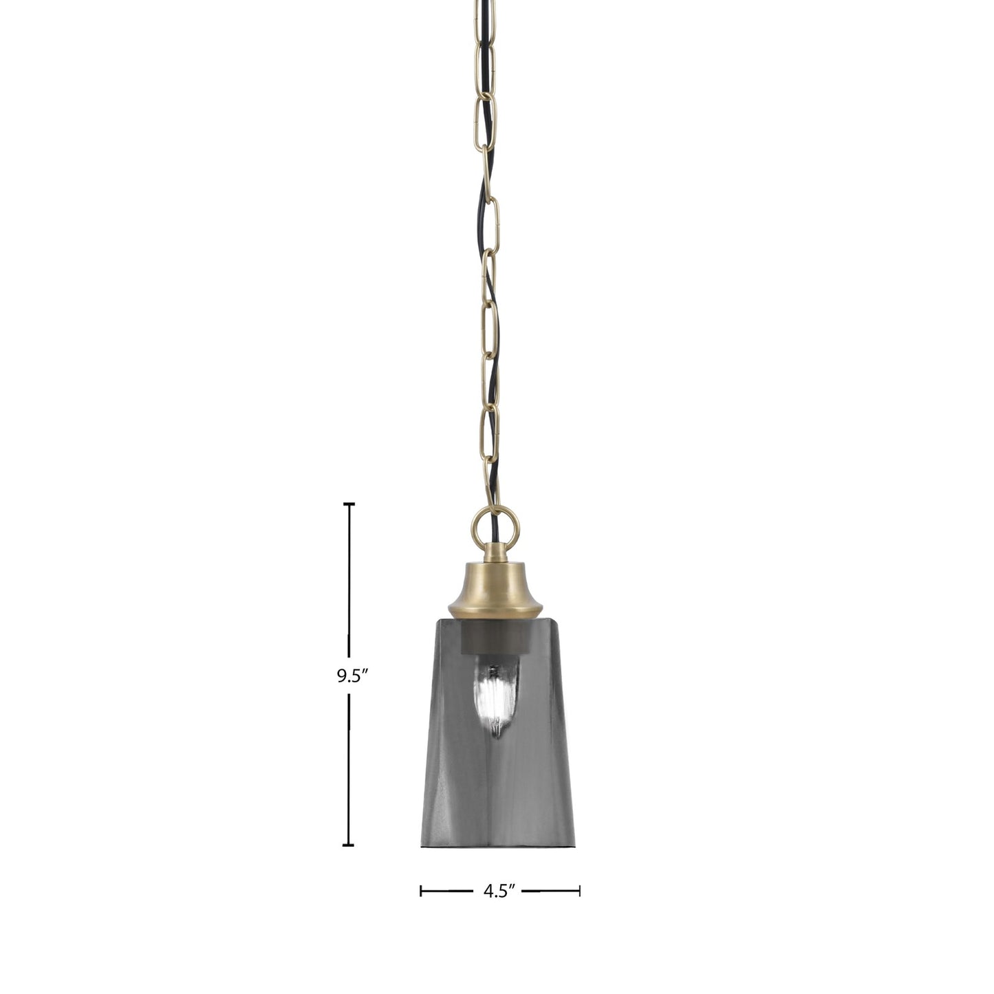 Toltec Chain 4.5in 1-Light Pendant | New Age Brass Steel and Smoke Bubble Glass | Kitchen Island & Dining Room | 4.5 x 4.5 x 9.5 in | Model 31-NAB-262