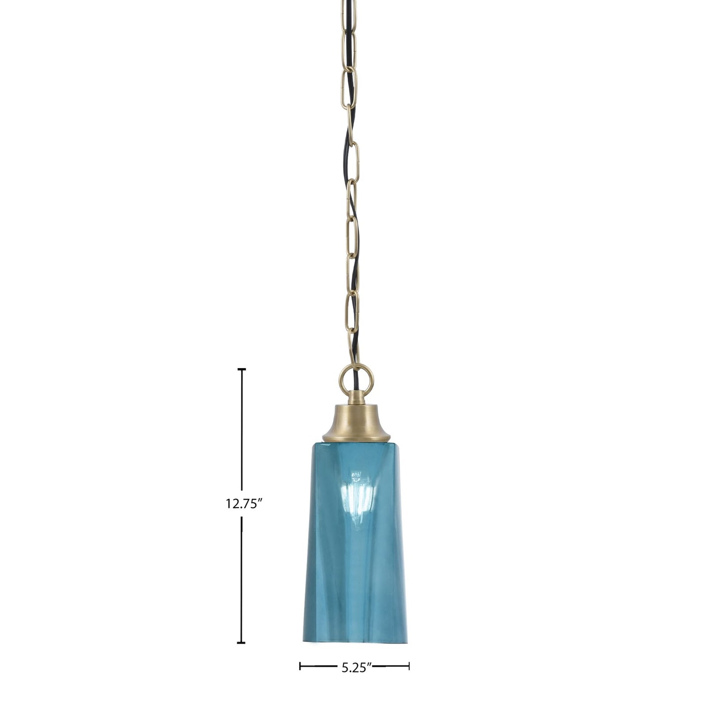 Toltec Chain 5in 1-Light Pendant | New Age Brass Steel and Blue Gradient Glass | Kitchen Island & Dining Room | 5.25 x 5.25 x 12.75 in | Model 31-NAB-295