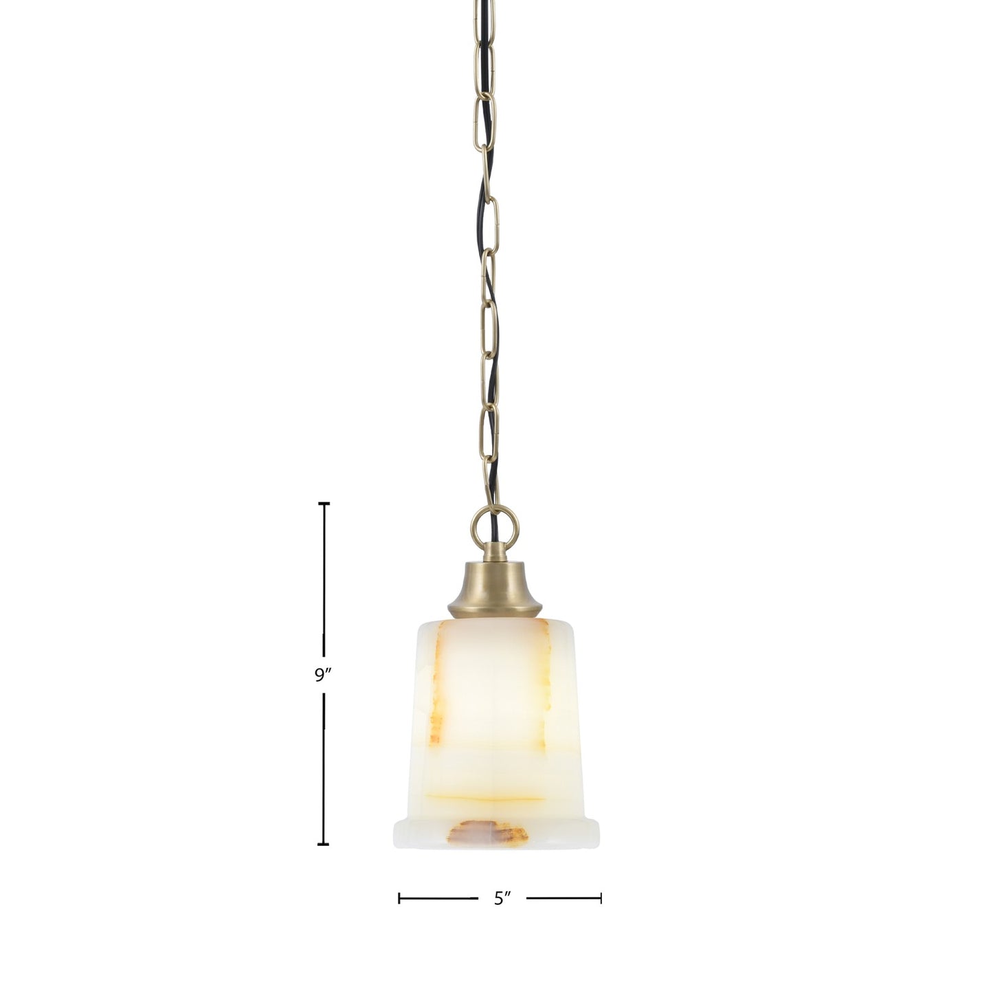 Toltec Chain 5in 1-Light Pendant | New Age Brass Steel and Natural Stone Glass | Kitchen Island & Dining Room | 5 x 9 in | Model 31-NAB-4128