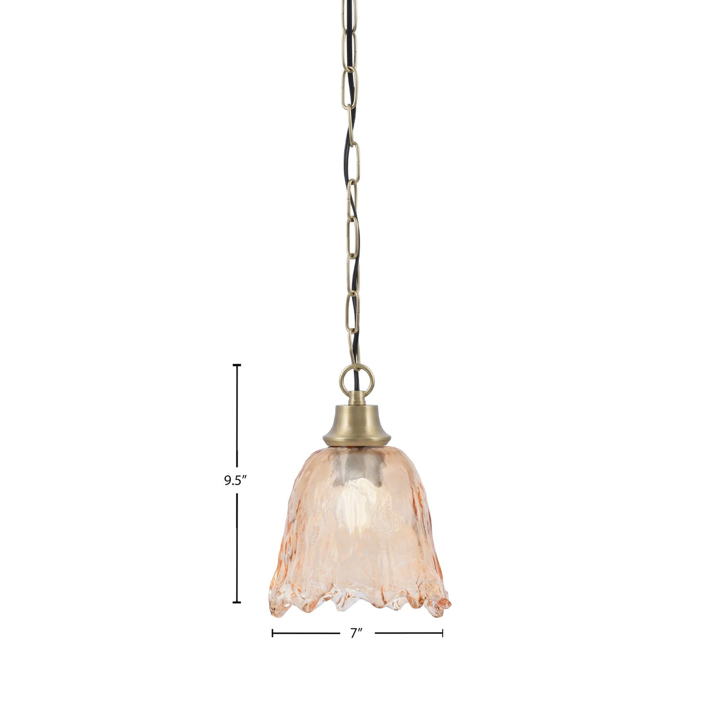 Toltec Chain 7in 1-Light Pendant | New Age Brass Steel and Amber Lava Glass | Kitchen Island & Dining Room | 7 x 9.5 in | Model 31-NAB-4233