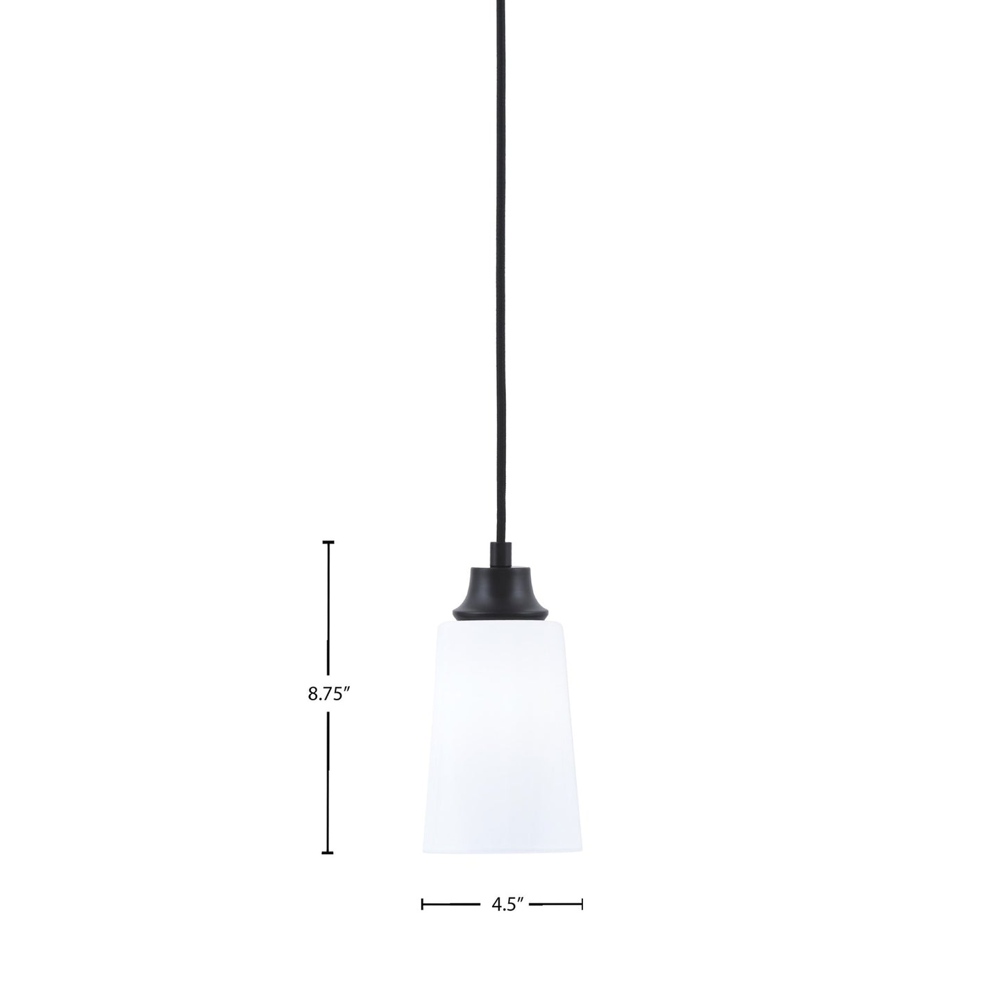 Toltec Cord 4.5in 1-Light Pendant | Modern Matte Black Steel and White Opal Glass | Kitchen Island & Dining Room | 4.5 x 8.75 in | Model 32-MB-261