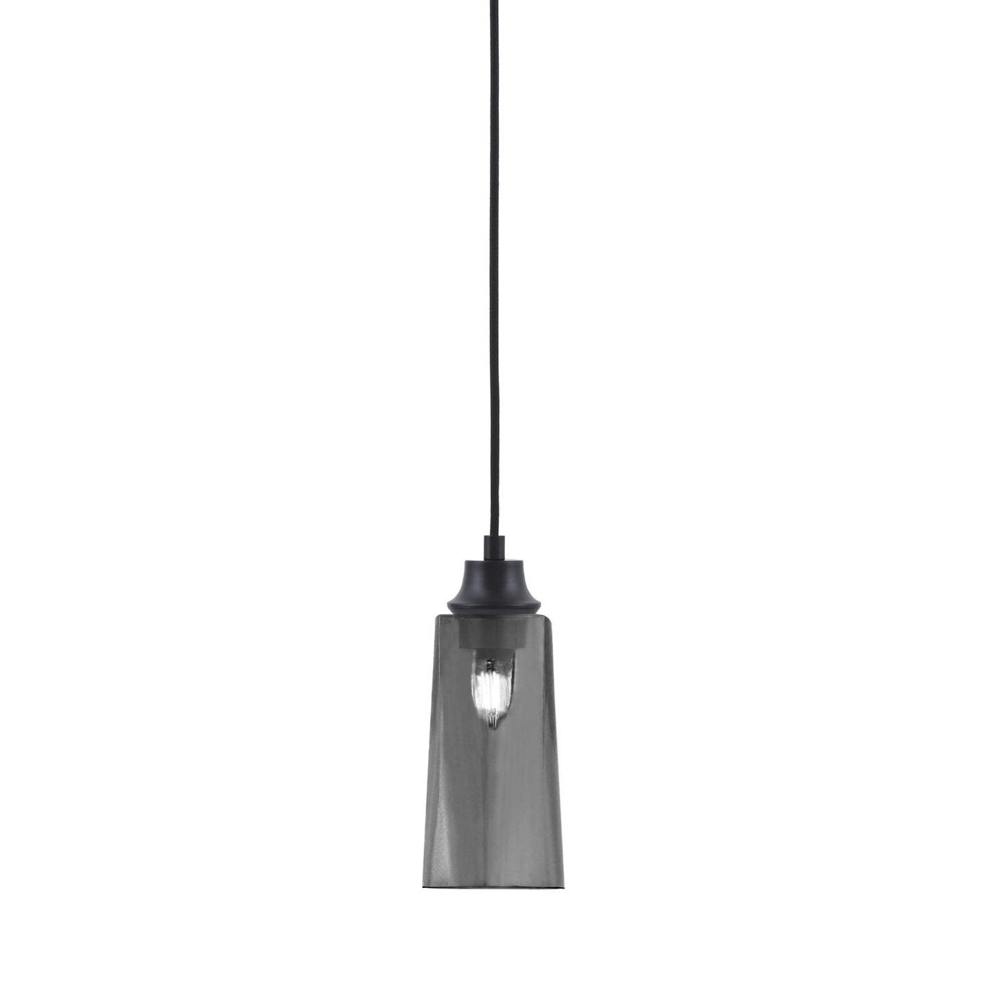 Toltec Cord 5.25in 1-Light Pendant | Modern Matte Black Steel and Smoke Bubble Glass | Kitchen Island & Dining Room | 5.25 x 12 in | Model 32-MB-292