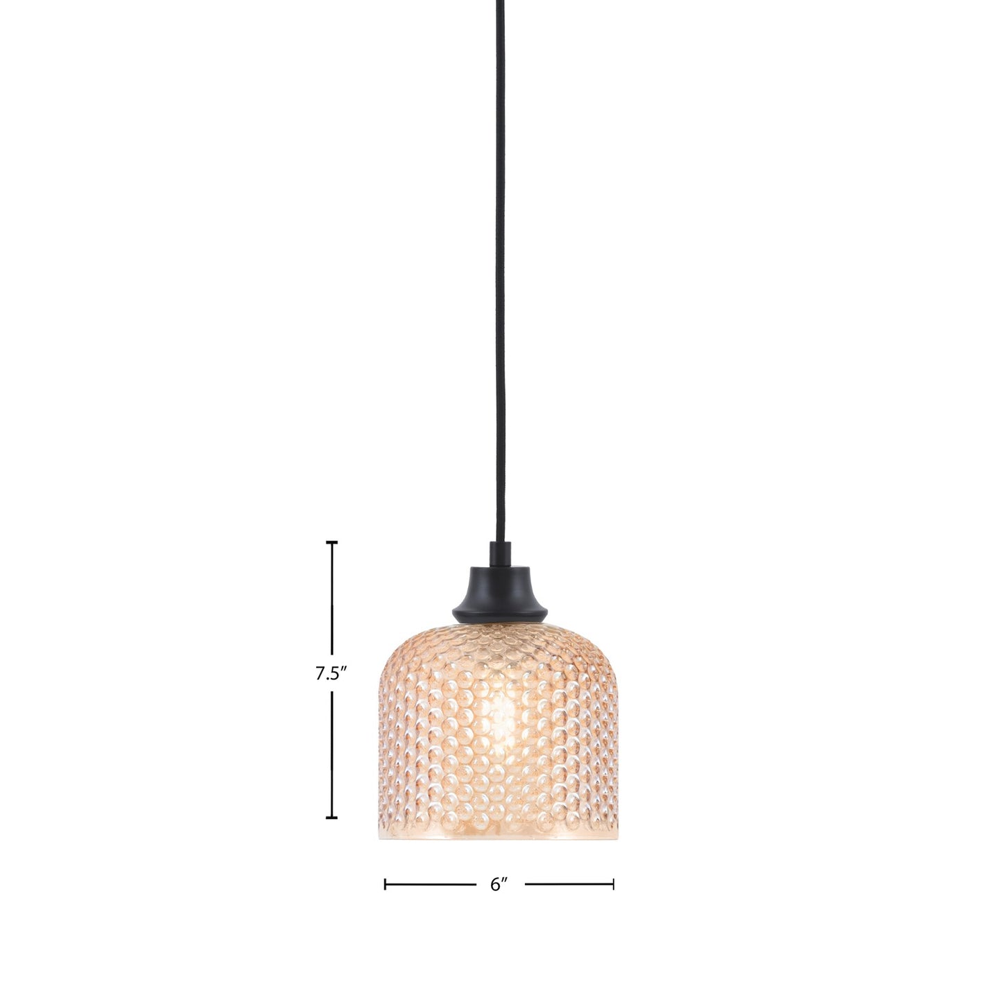 Toltec Cord 6in 1-Light Pendant | Matte Black Steel and Amber Textured Glass | Kitchen Island & Dining Room | 6 x 7.5 in | Model 32-MB-4613