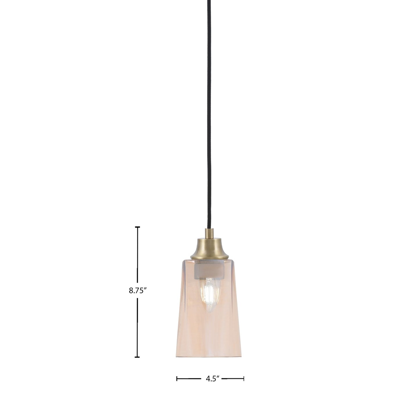Toltec Cord 4.5in 1-Light Pendant | New Age Brass Steel and Amber Gradient Glass | Kitchen Island & Dining Room | 4.5 x 4.5 x 8.75 in | Model 32-NAB-263