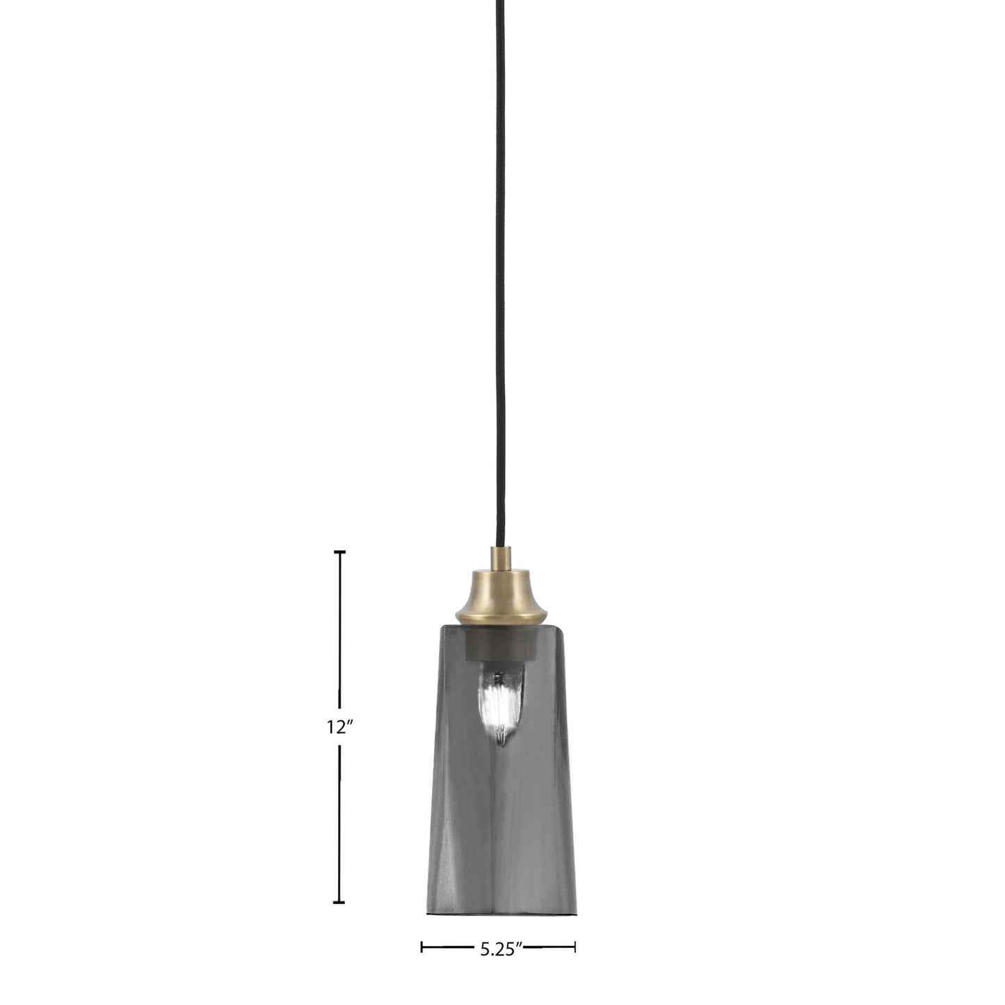 Toltec Cord 5in 1-Light Pendant | New Age Brass Steel and Smoke Bubble Glass | Kitchen Island & Dining Room | 5 x 12 in | Model 32-NAB-292