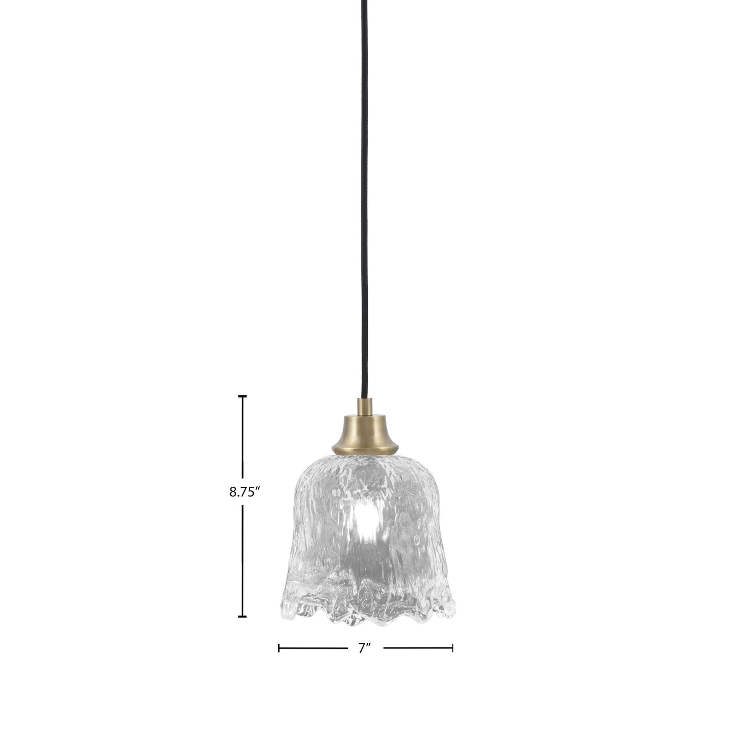 Toltec Cord 7in 1-Light Pendant | New Age Brass Steel and Clear Lava Glass | Kitchen Island & Dining Room | 7 x 7 x 8.75 in | Model 32-NAB-4230