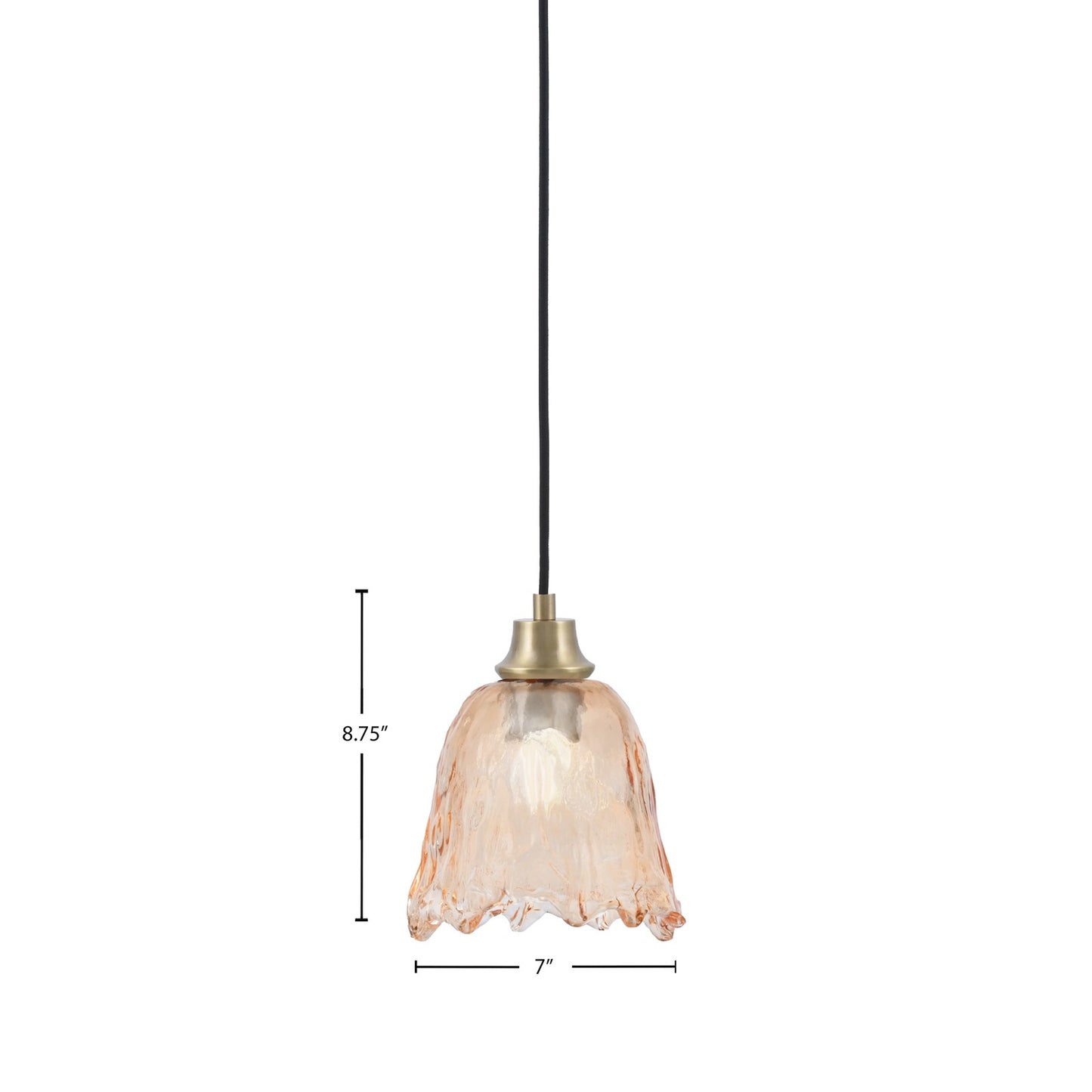 Toltec Cord 7in 1-Light Pendant | New Age Brass Steel and Amber Lava Glass | Kitchen Island & Dining Room | 7 x 7 x 8.75 in | Model 32-NAB-4233
