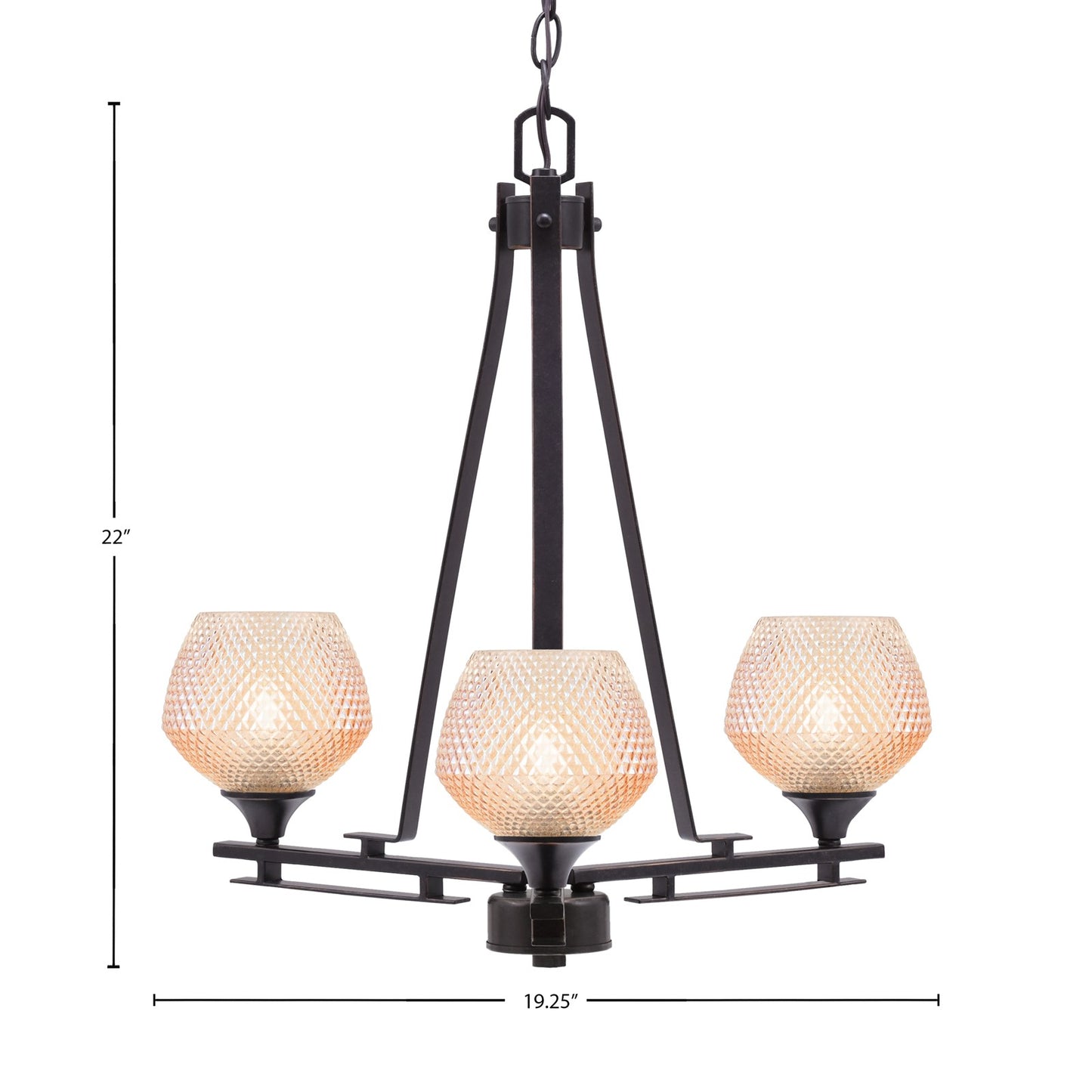 Toltec Uptowne 19.25in 3-Light Uplight Chandelier | Modern Dark Granite Steel and Amber Glass | Dining Room & Entryway | 19.25 x 22 in | Model 323-DG-4623