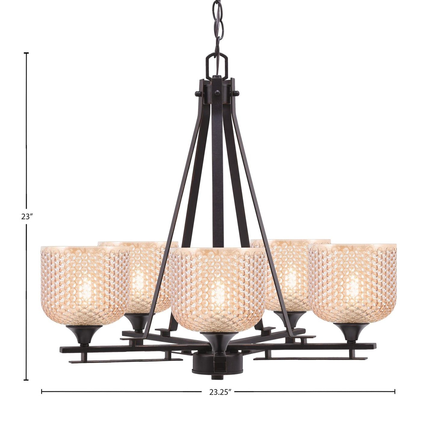 Toltec Uptowne 23in 5-Light Uplight Chandelier | Dark Granite Steel and Amber Textured Glass | Dining Room & Entryway | 23 x 23 in | Model 325-DG-4613