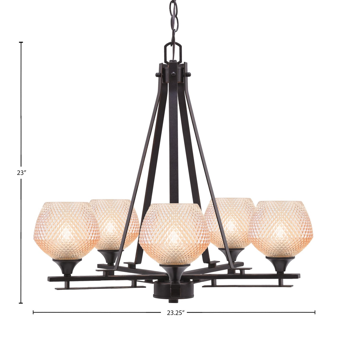 Toltec Uptowne 23.25in 5-Light Uplight Chandelier | Modern Dark Granite Steel and Amber Glass | Dining Room & Entryway | 23.25 x 23 in | Model 325-DG-4623