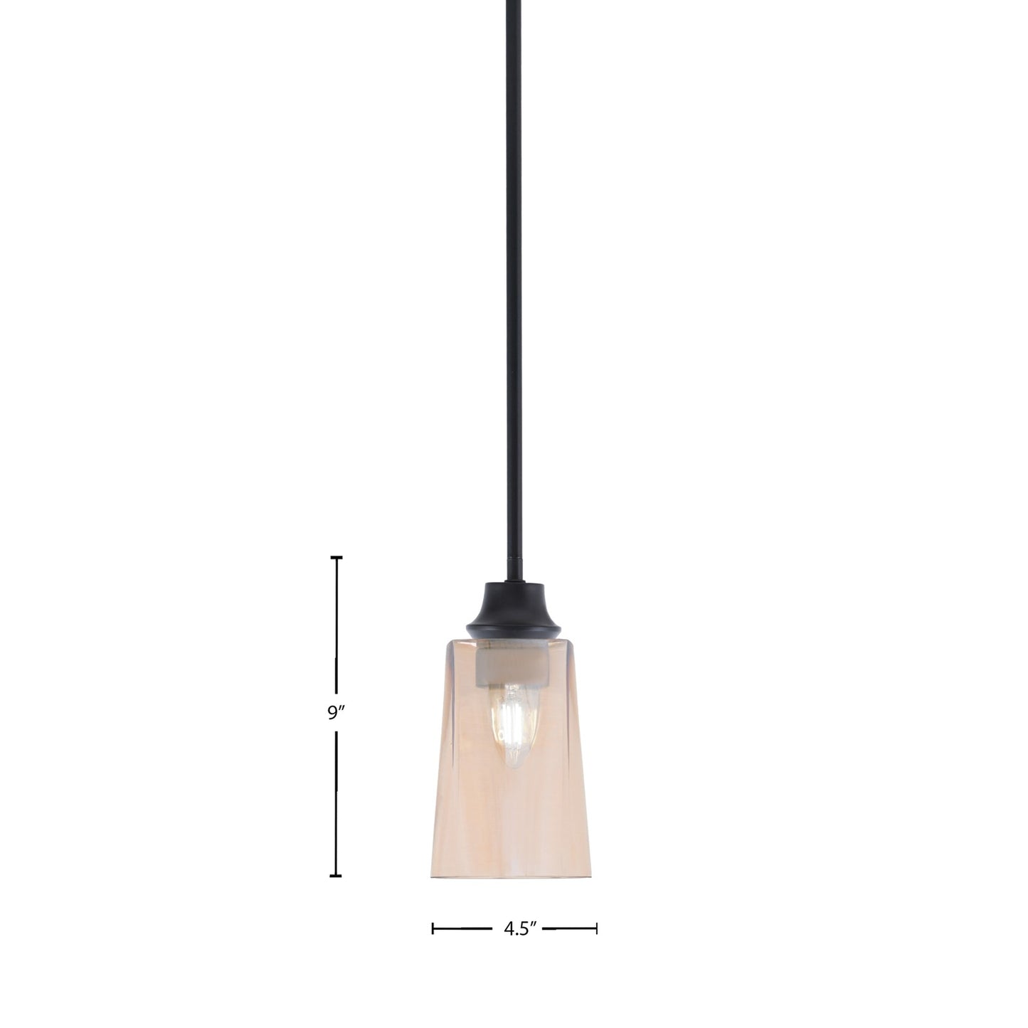Toltec Stem 4.5in 1-Light Pendant | Modern Matte Black Steel and Amber Gradient Glass | Kitchen Island & Dining Room | 4.5 x 4.5 x 9 in | Model 33-MB-263