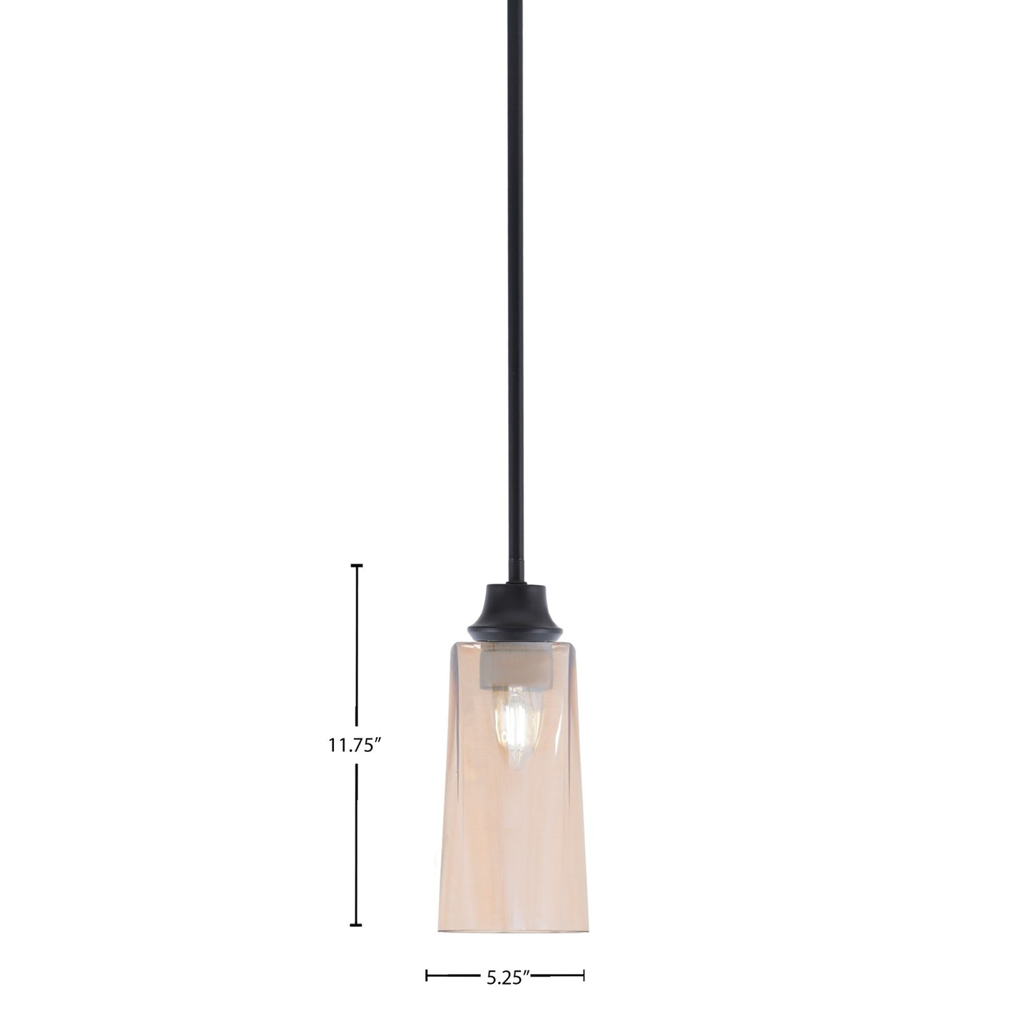 Toltec Stem 5in 1-Light Pendant | Modern Matte Black Steel and Amber Gradient Glass | Kitchen Island & Dining Room | 5.25 x 5.25 x 11.75 in | Model 33-MB-293