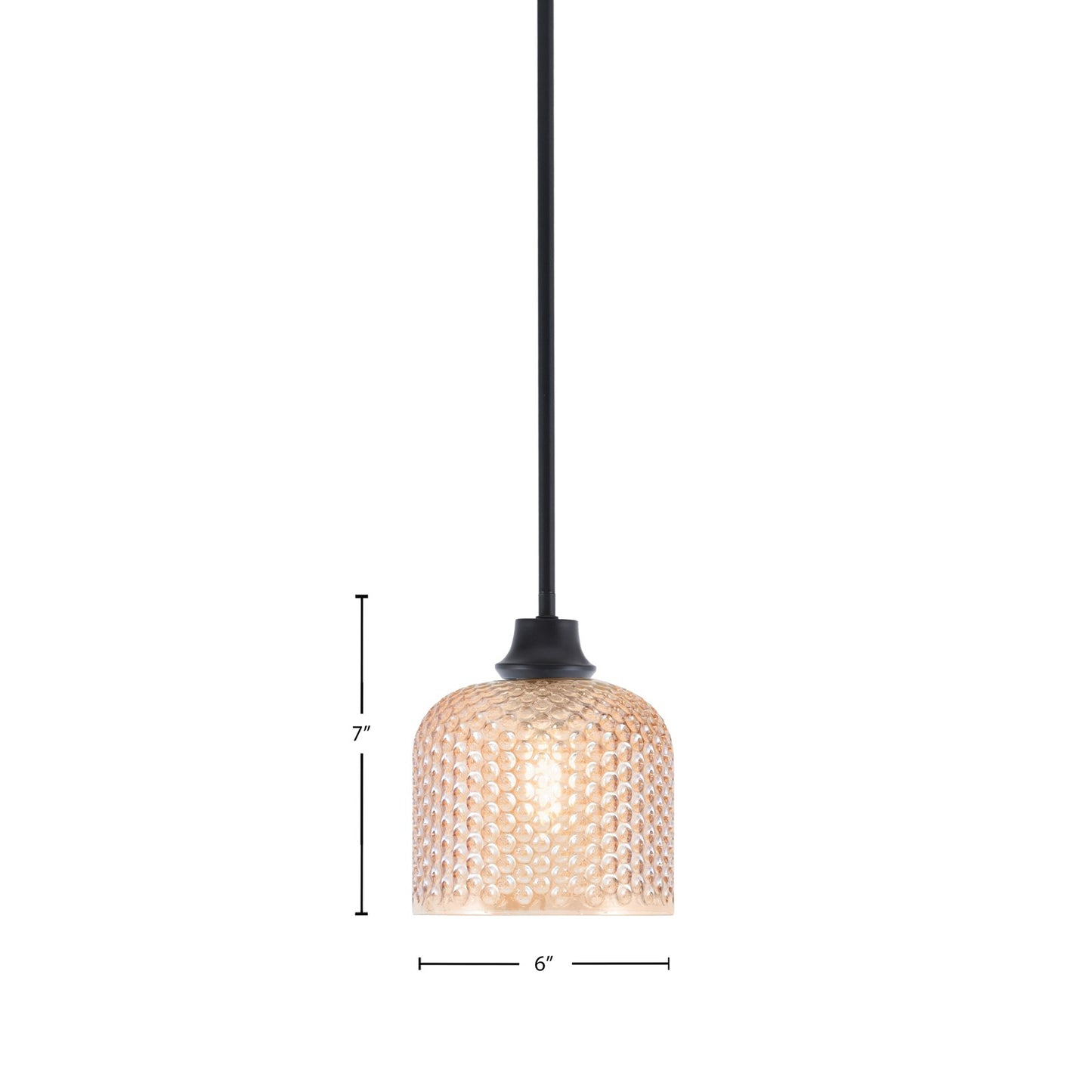 Toltec Stem 6in 1-Light Pendant | Industrial Matte Black Steel and Amber Textured Glass | Kitchen Island & Dining Room | 6 x 7 in | Model 33-MB-4613