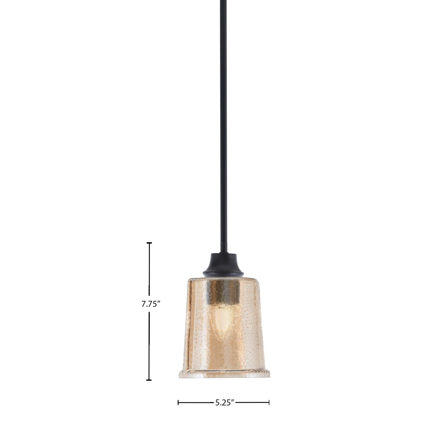 Toltec Stem 5.25in 1-Light Pendant | Industrial Matte Black Steel and Amber Bubble Glass | Kitchen Island & Dining Room | 5.25 x 7.75 in | Model 33-MB-5033