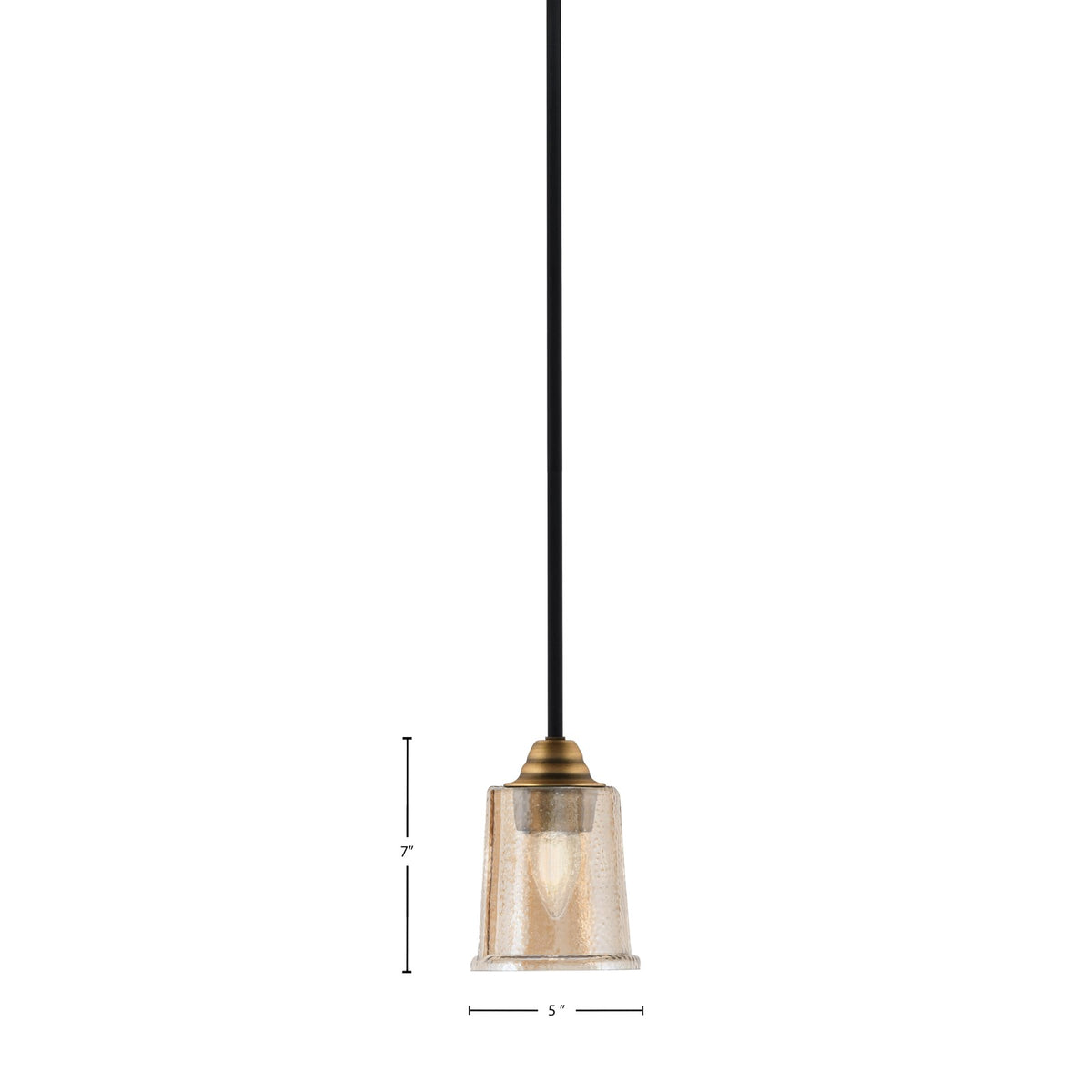 Toltec Paramount 5in 1-Light Mini Pendant | Modern Matte Black and Brass with Amber Bubble Glass | Kitchen Island & Bar | Model 3401-MBBR-5033