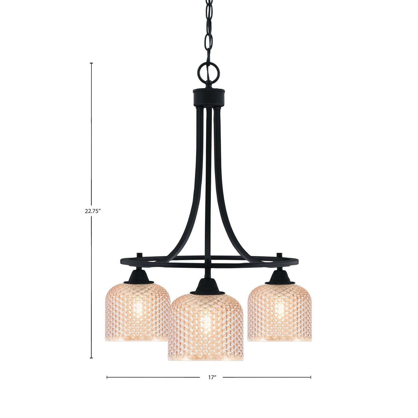 Toltec Paramount 17in 3-Light Downlight Chandelier | Industrial Matte Black Steel and Amber Textured Glass | Dining Room & Kitchen Island | Model 3413-MB-4613