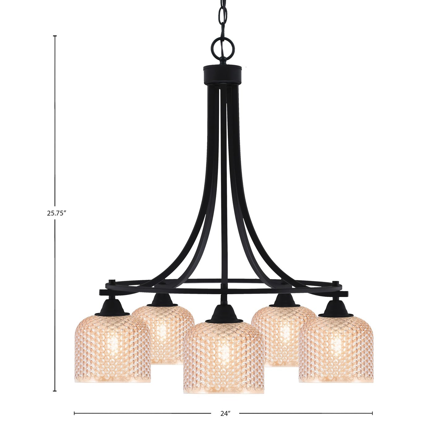 Toltec Paramount 24in 5-Light Downlight Chandelier | Industrial Matte Black Steel and Amber Textured Glass | Dining Room & Kitchen Island | Model 3415-MB-4613
