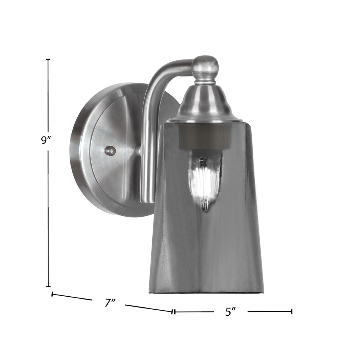 Toltec Paramount 9in 1-Light Wall Sconce | Transitional Brushed Nickel and Smoke Bubble Glass | Bedroom & Hallway Accent Light | Model 3421-BN-262