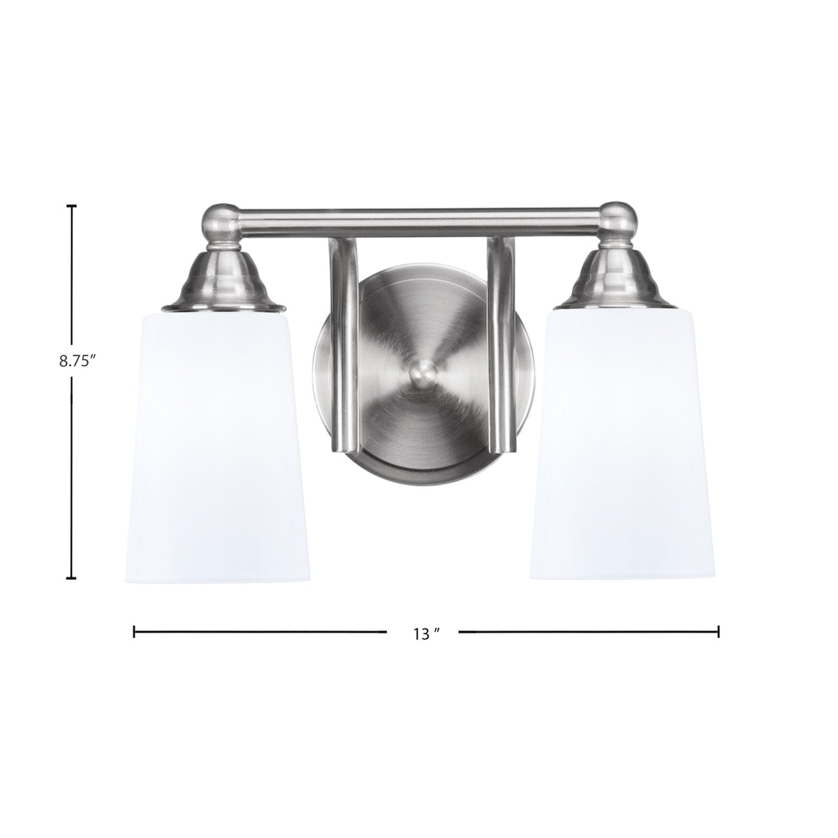 Toltec Paramount 2-Light Bath Bar | Transitional Brushed Nickel and White Opal Glass | Bathroom Vanity & Powder Room | 7.25 x 8.75 in | Model 3422-BN-261
