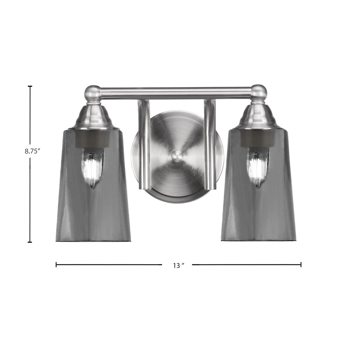 Toltec Paramount 2-Light Bath Bar | Transitional Brushed Nickel and Smoke Bubble Glass | Bathroom Vanity & Powder Room | 7.25 x 8.75 in | Model 3422-BN-262