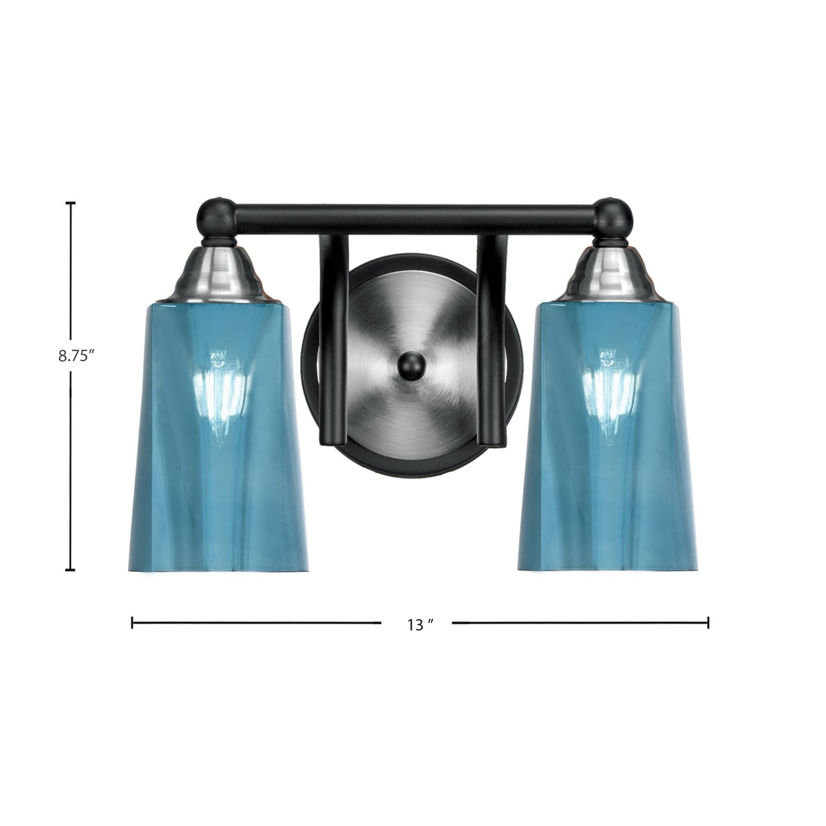 Toltec Paramount 2-Light Bath Bar | Matte Black & Brushed Nickel Steel and Blue Gradient Glass | Bathroom Vanity & Powder Room | 7.25 x 8.75 in | Model 3422-MBBN-265