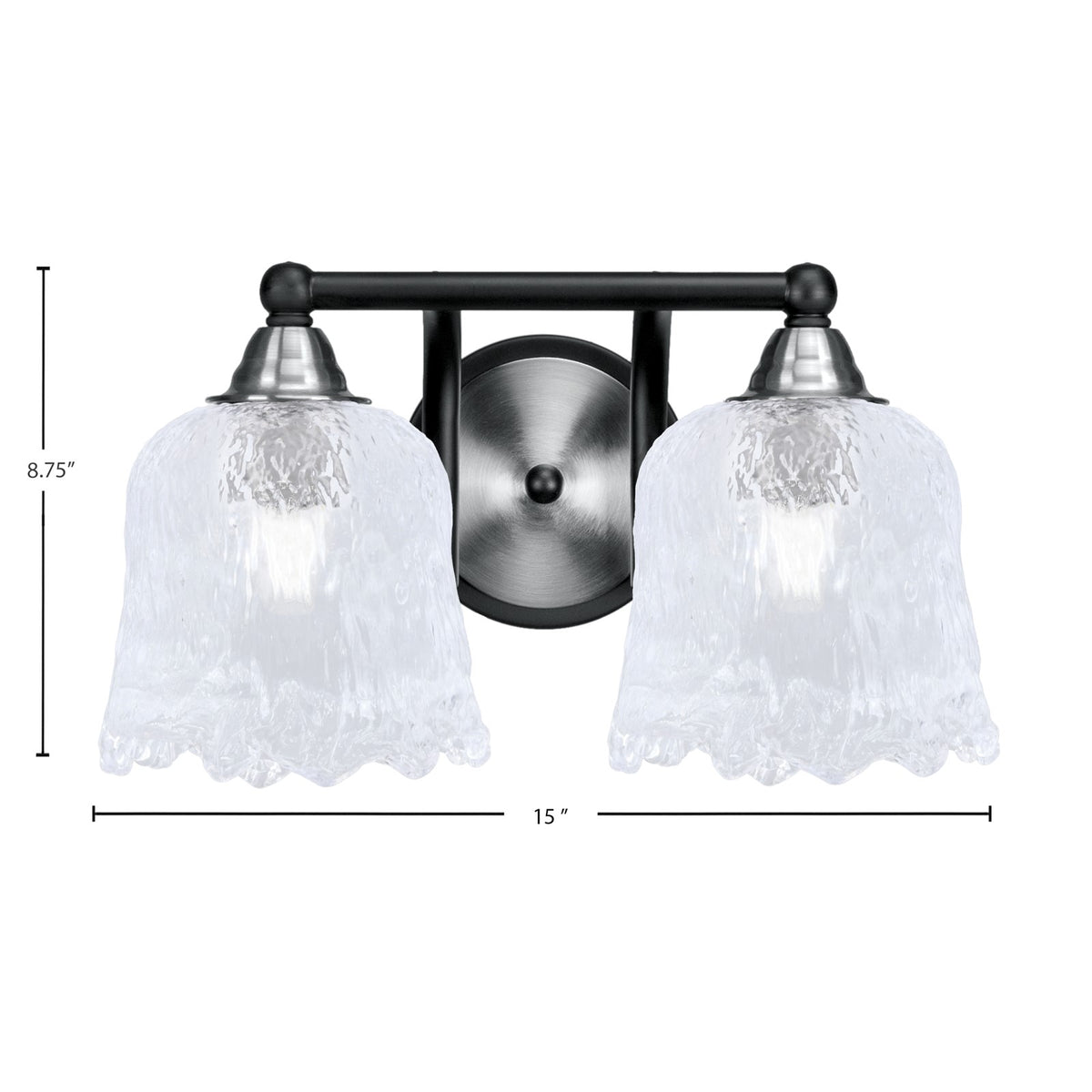 Toltec Paramount 2-Light Bath Bar | Matte Black & Brushed Nickel Steel and Clear Lava Glass | Bathroom & Powder Room Vanity | D 8 x H 8.75 in | Model 3422-MBBN-4230