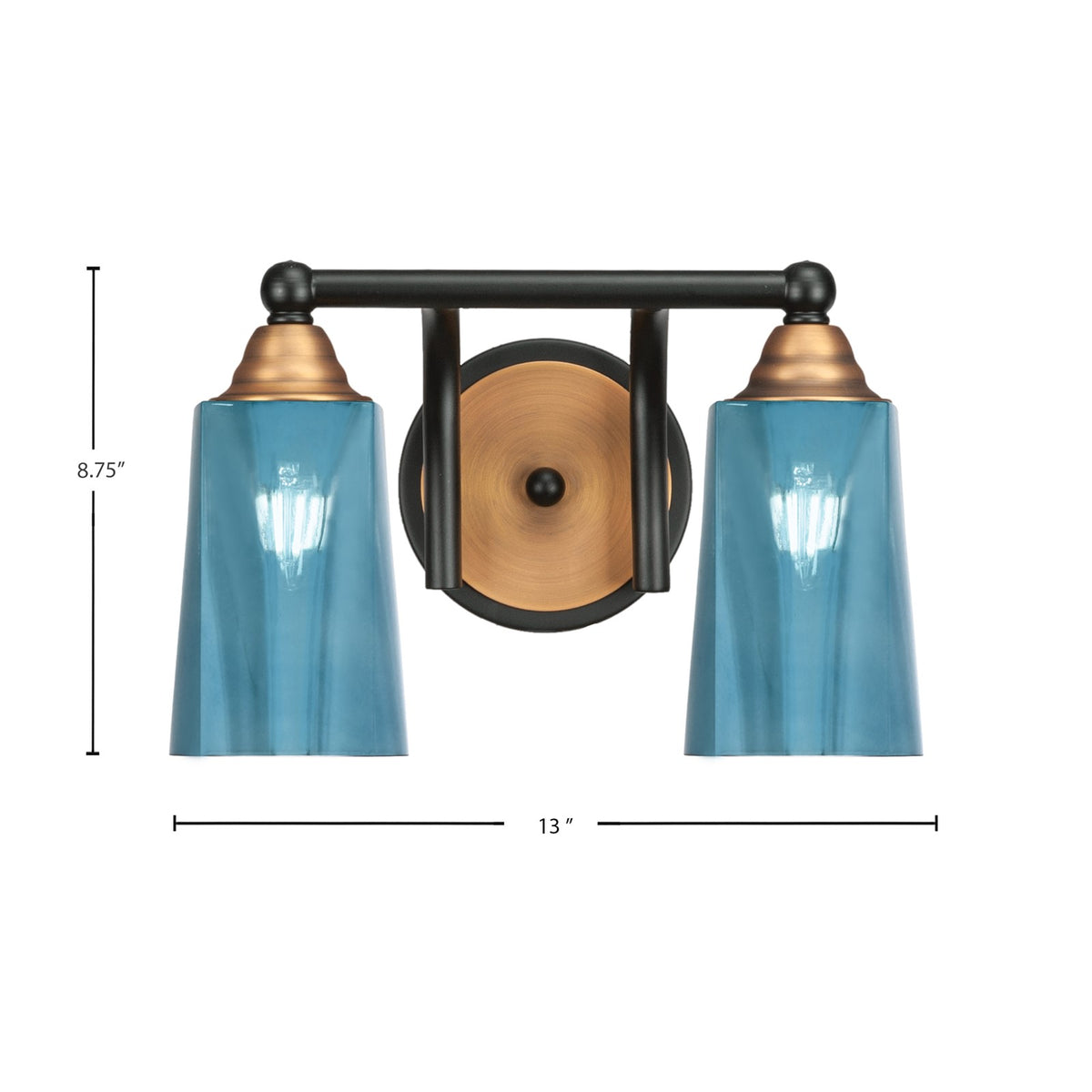 Toltec Paramount 2-Light Bath Bar | Matte Black & Brass with Blue Gradient Glass | Bathroom Vanity & Powder Room | 7.25 x 8.75 in | Model 3422-MBBR-265