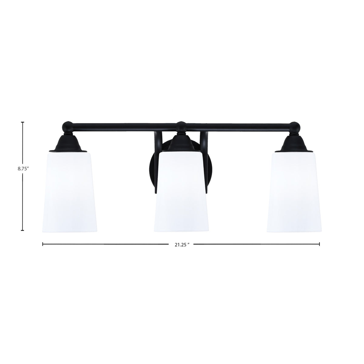Toltec Paramount 3-Light Bath Bar | Matte Black Steel and White Opal Glass | Bathroom Vanity & Powder Room | 7.25 x 8.75 in | Model 3423-MB-261