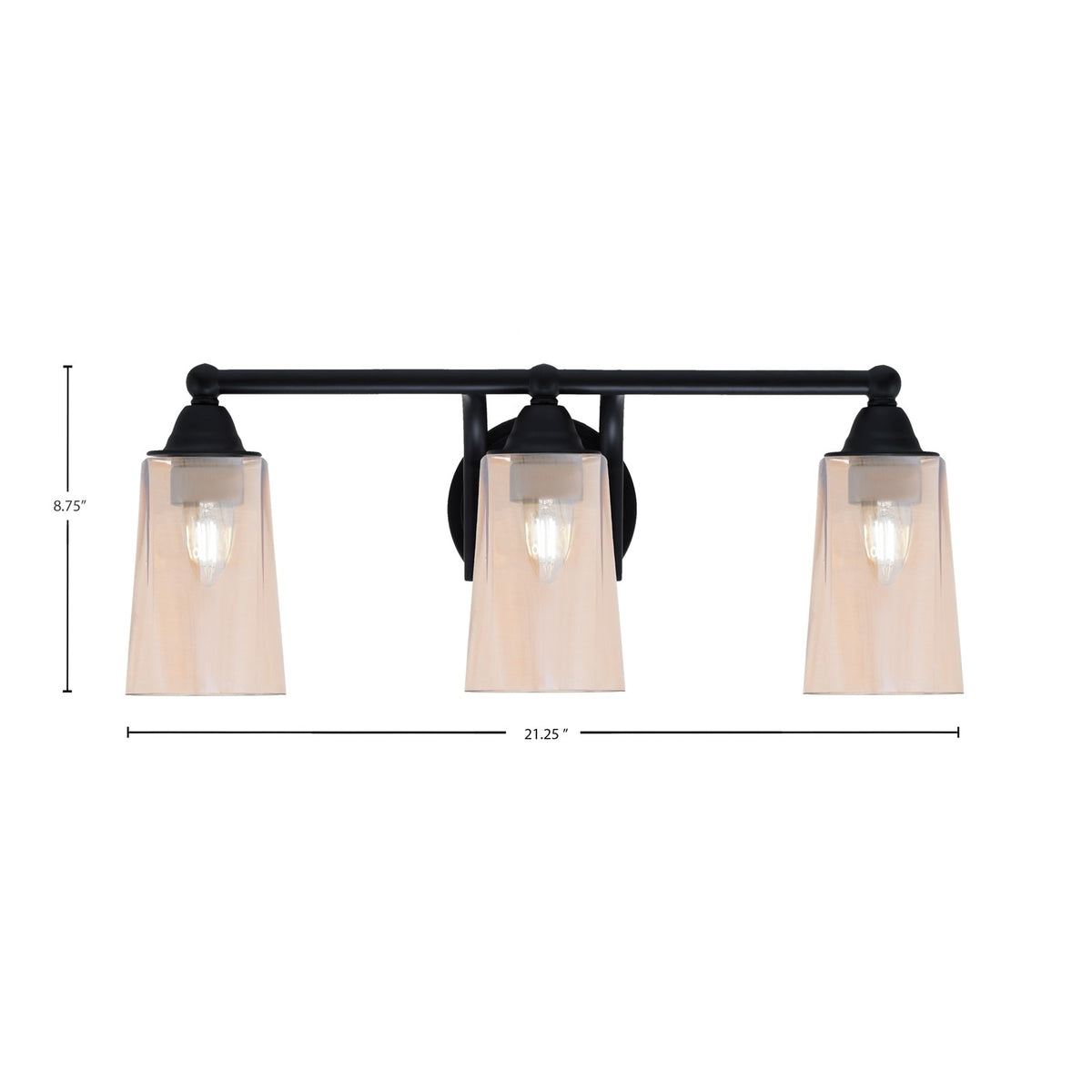 Toltec Paramount 3-Light Bath Bar | Modern Matte Black and Amber Gradient Glass | Bathroom Vanity & Powder Room | 7.25 x 8.75 in | Model 3423-MB-263