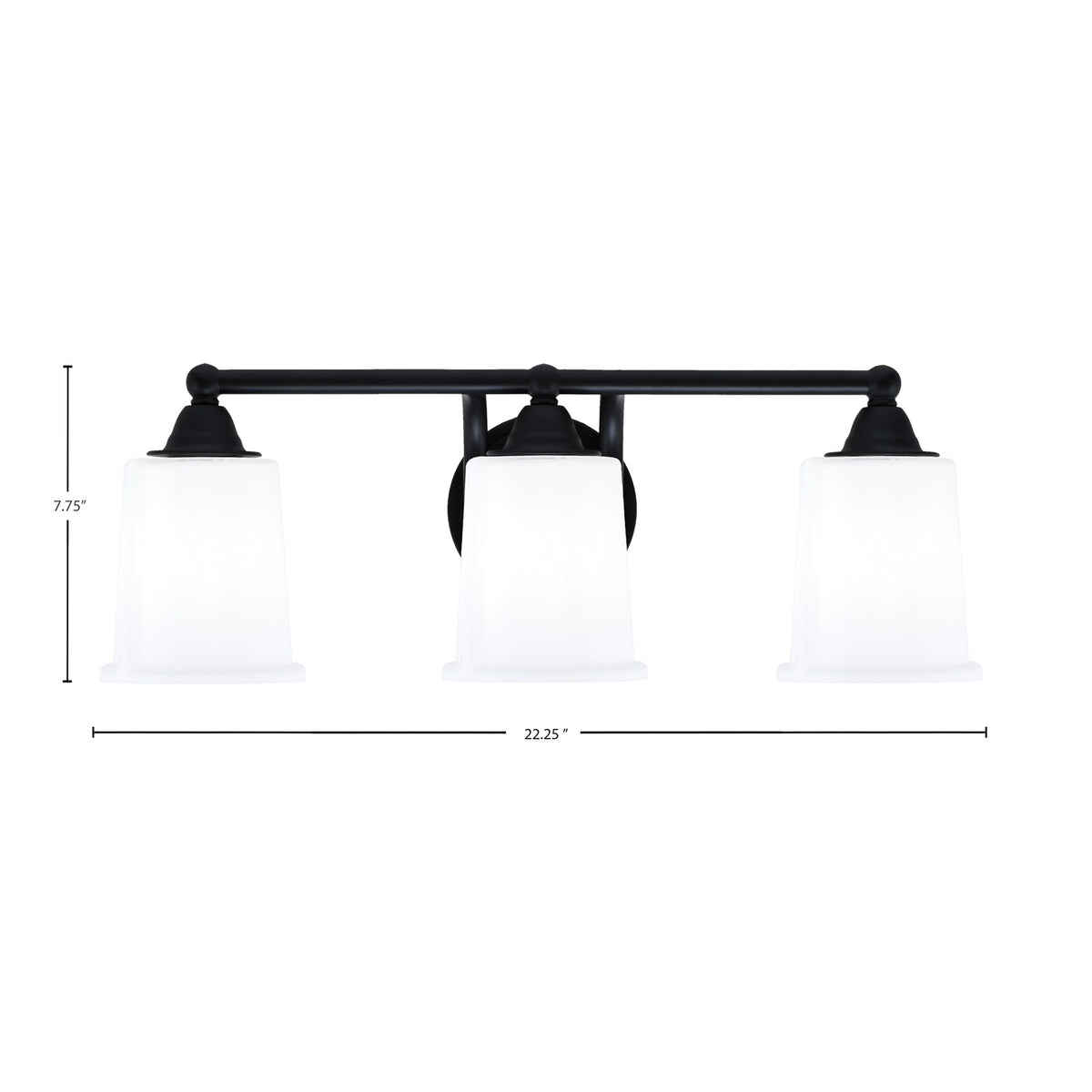 Toltec Paramount 3-Light Bath Bar | Modern Matte Black and White Opal Glass | Bathroom Vanity & Powder Room | 7.25 x 7.75 in | Model 3423-MB-5031