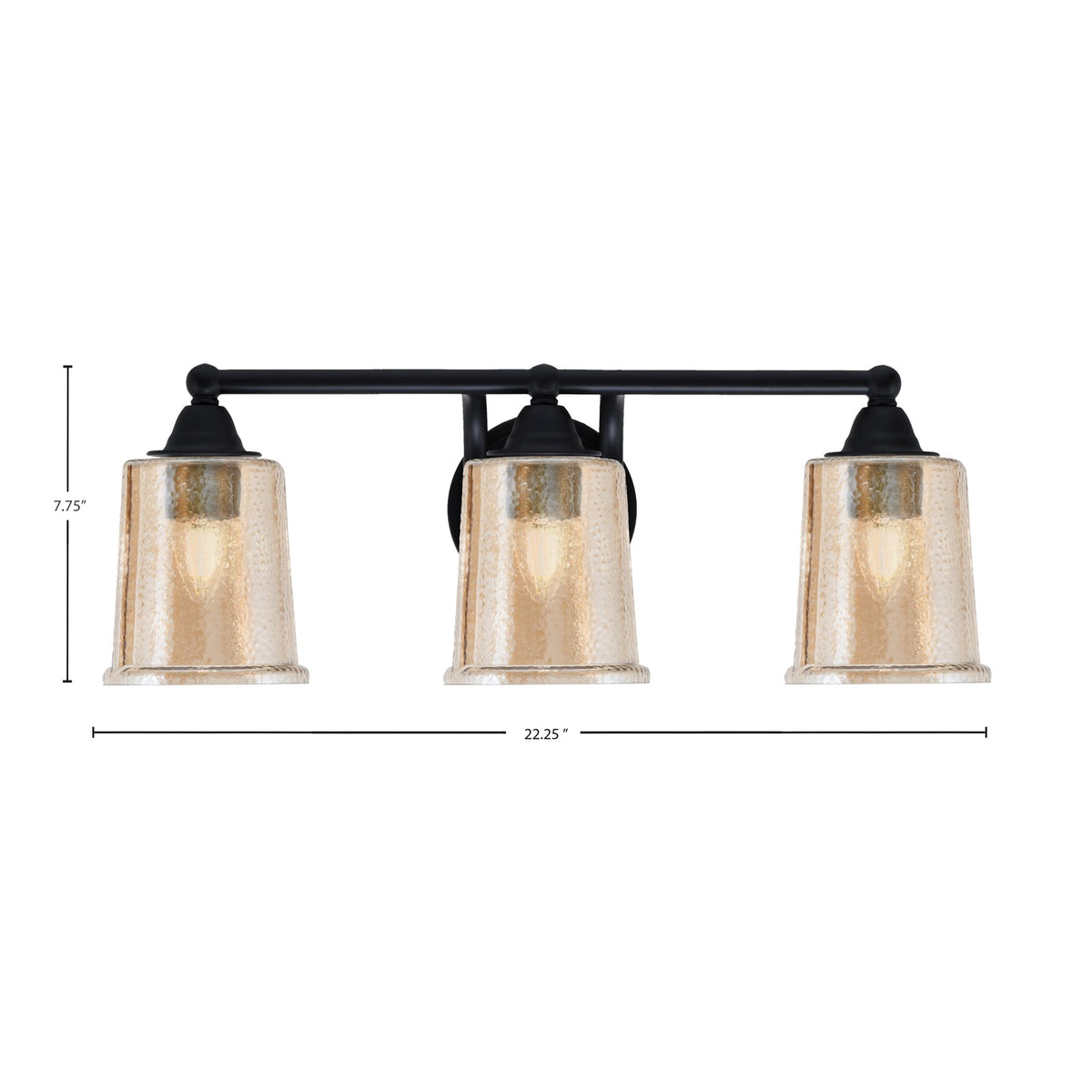Toltec Paramount 3-Light Bath Bar | Modern Matte Black and Amber Bubble Glass | Bathroom & Powder Room Vanity Light | 7.25 x 7.75 in | Model 3423-MB-5033
