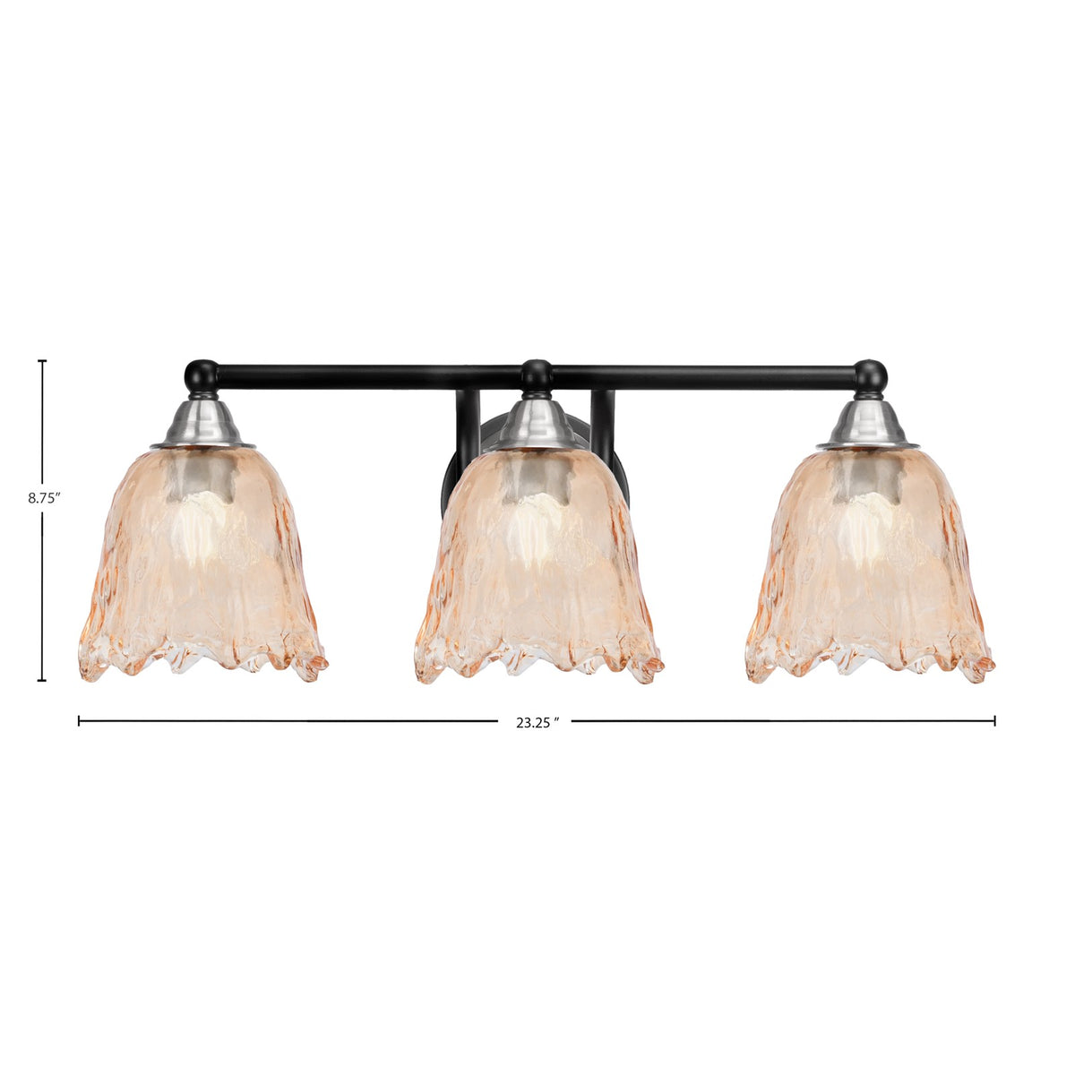 Toltec Paramount 3-Light Bath Bar | Modern Matte Black and Brushed Nickel with Amber Lava Glass | Bathroom Vanity Lighting | 8 x 8.75 in | Model 3423-MBBN-4233