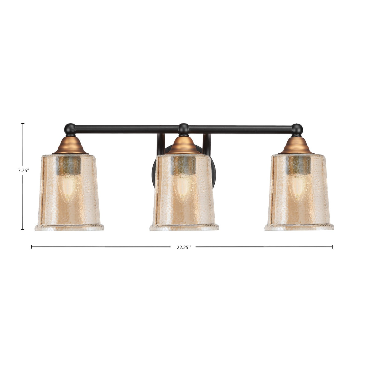 Toltec Paramount 3-Light Bath Bar | Modern Matte Black & Brass with Amber Bubble Glass | Bathroom Vanity & Powder Room | 7.25 x 7.75 in | Model 3423-MBBR-5033