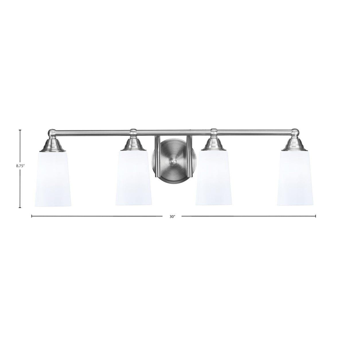 Toltec Paramount 4-Light Bath Bar | Brushed Nickel and White Opal Glass | Bathroom Vanity & Powder Room | 7.25 x 8.75 in | Model 3424-BN-261
