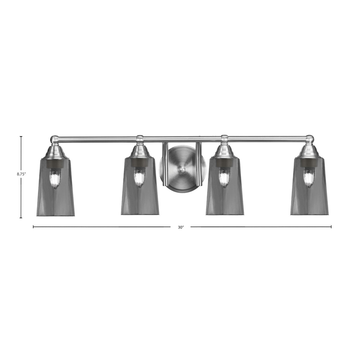 Toltec Paramount 4-Light Bath Bar | Brushed Nickel and Smoke Bubble Glass | Bathroom Vanity & Powder Room | 7.25 x 8.75 in | Model 3424-BN-262