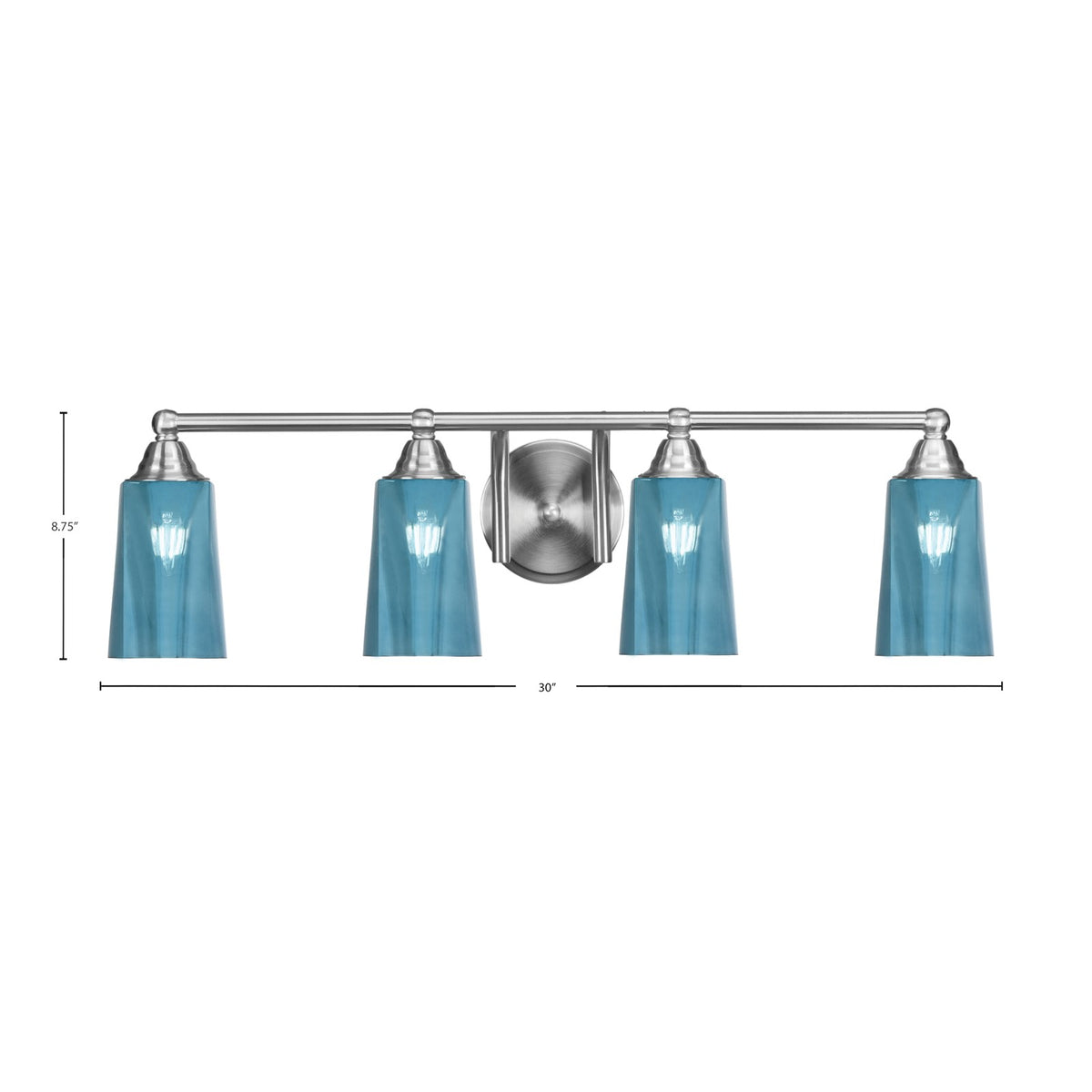 Toltec Paramount 4-Light Bath Bar | Brushed Nickel and Blue Gradient Glass | Bathroom Vanity & Powder Room | 7.25 x 8.75 in | Model 3424-BN-265